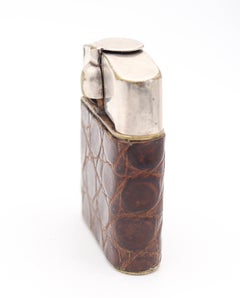BENEY 1926 England Art Deco Semi Automatic Petrol Lighter With Lizard Leather