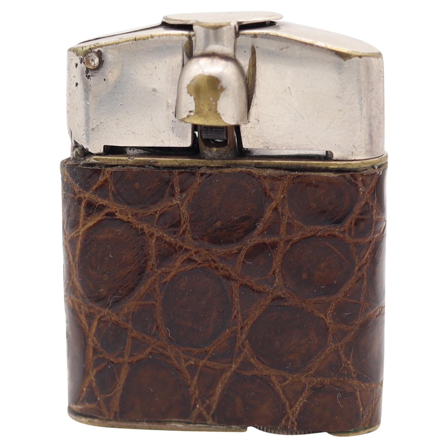 BENEY 1926 Inghilterra Art Deco Accendino a benzina semiautomatico con pelle di lucertola