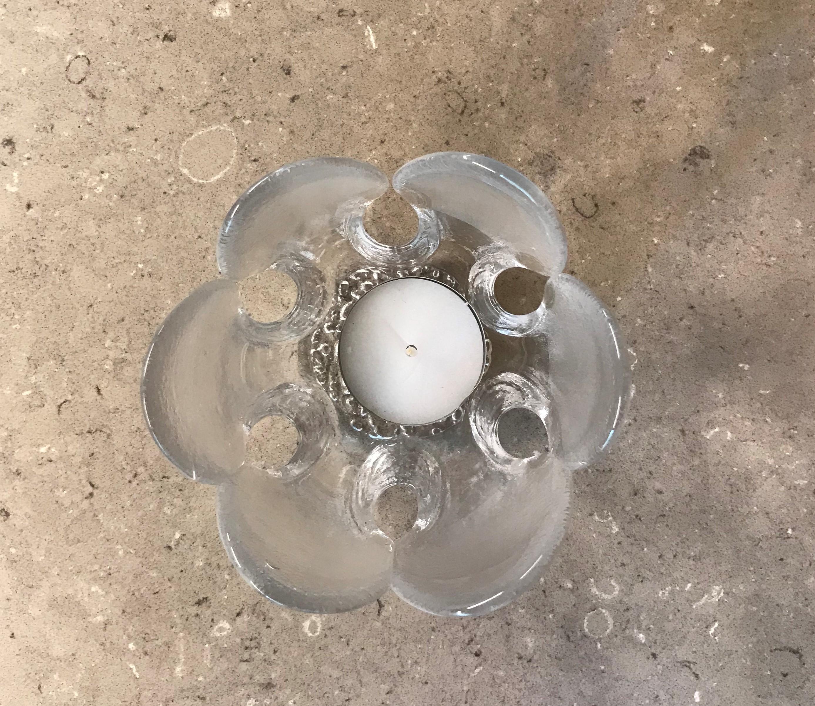 Late 20th Century Beng Edenfalk 5 Clear Glass Swedish Modern Tealight Candle Holders Royal Krona