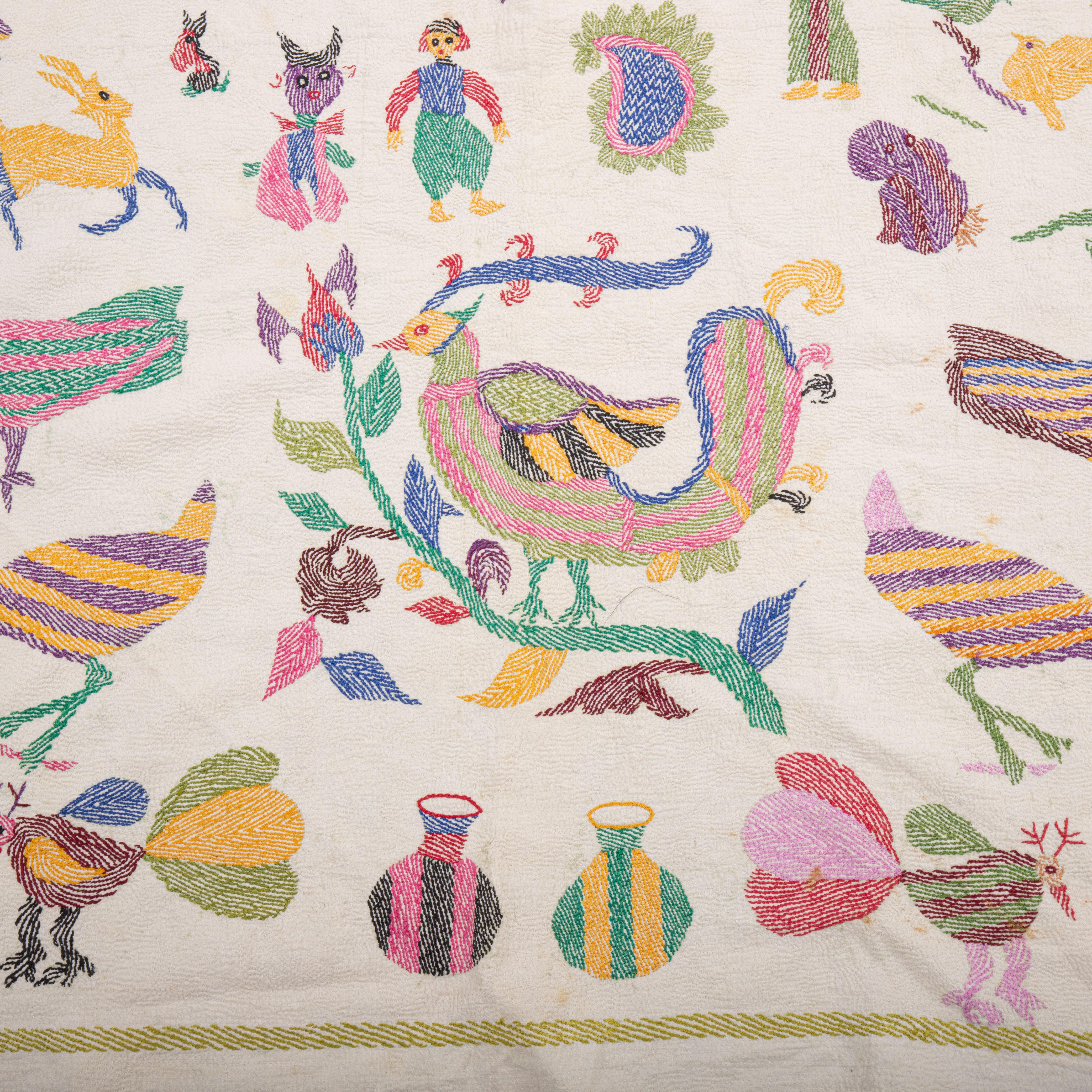 Embroidered Bengal Kantha quilt, Mid 20th C. For Sale