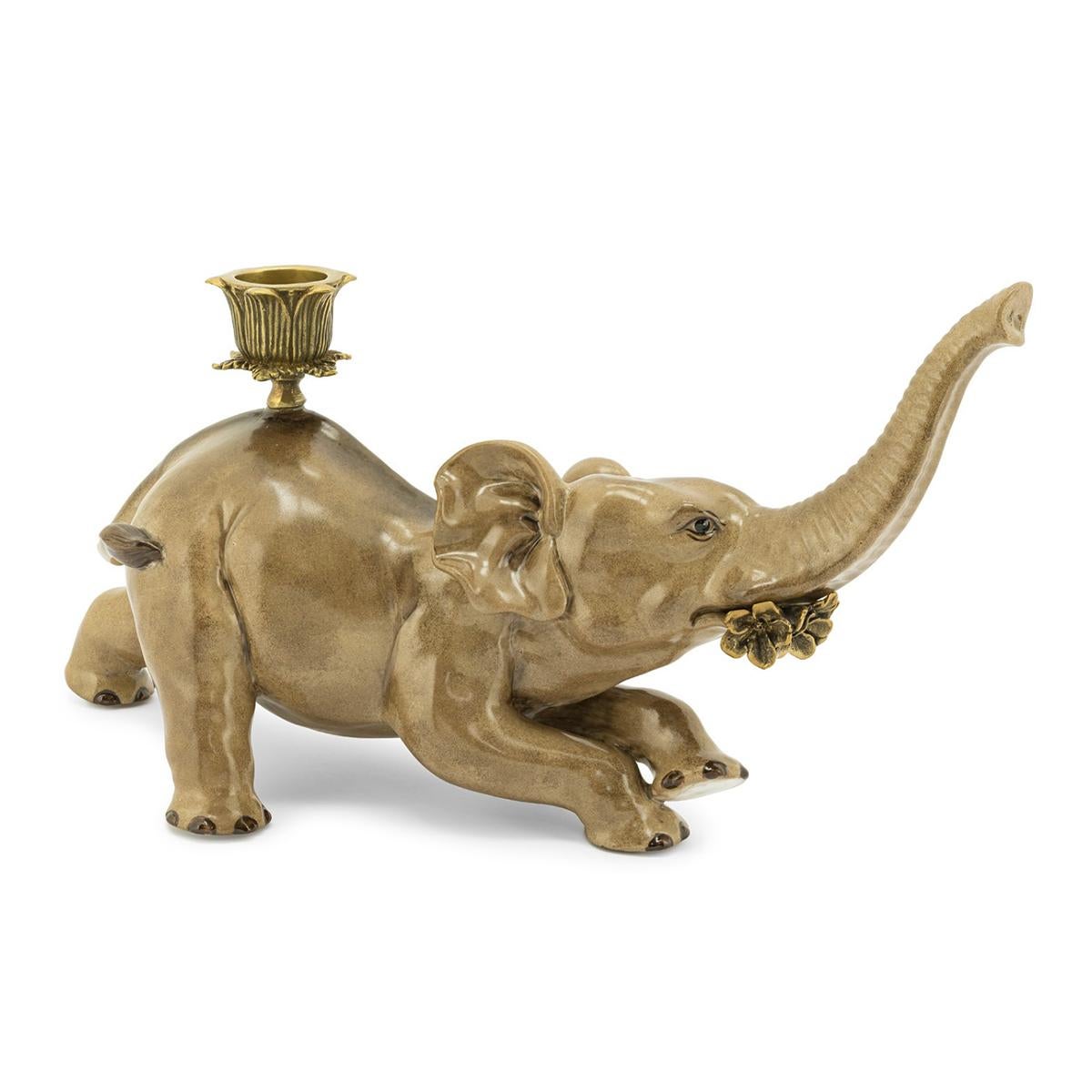 Italian Bengali Elephant Set of 2 Candleholders For Sale