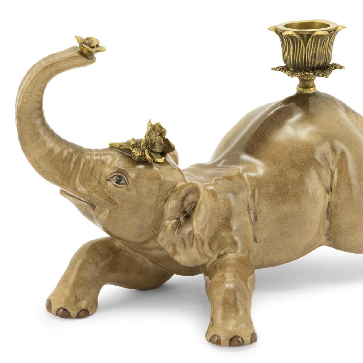 Hand-Crafted Bengali Elephant Set of 2 Candleholders For Sale