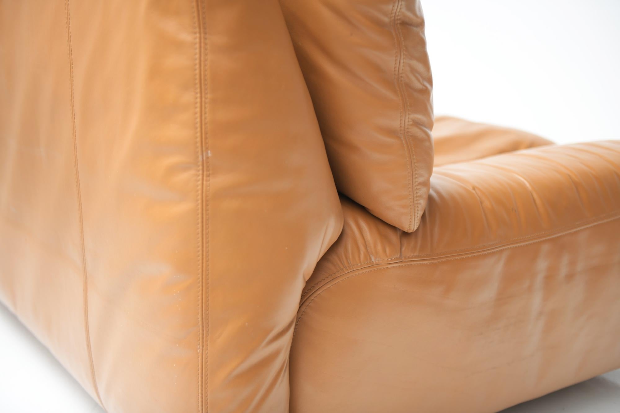 Cognacfarbene Vintage-Sofa aus Leder von Cini Bouri für Arflex Italien im Angebot 5