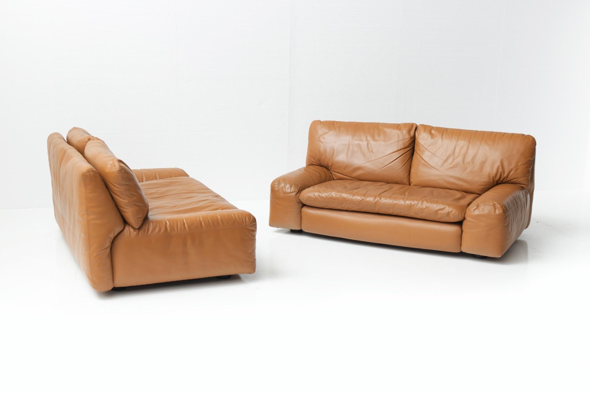 Cognacfarbene Vintage-Sofa aus Leder von Cini Bouri für Arflex Italien im Angebot 12