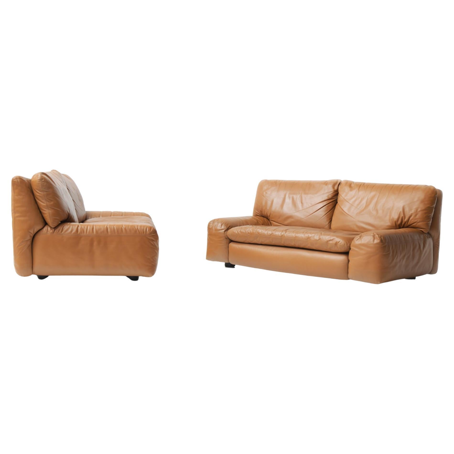Cognacfarbene Vintage-Sofa aus Leder von Cini Bouri für Arflex Italien im Angebot