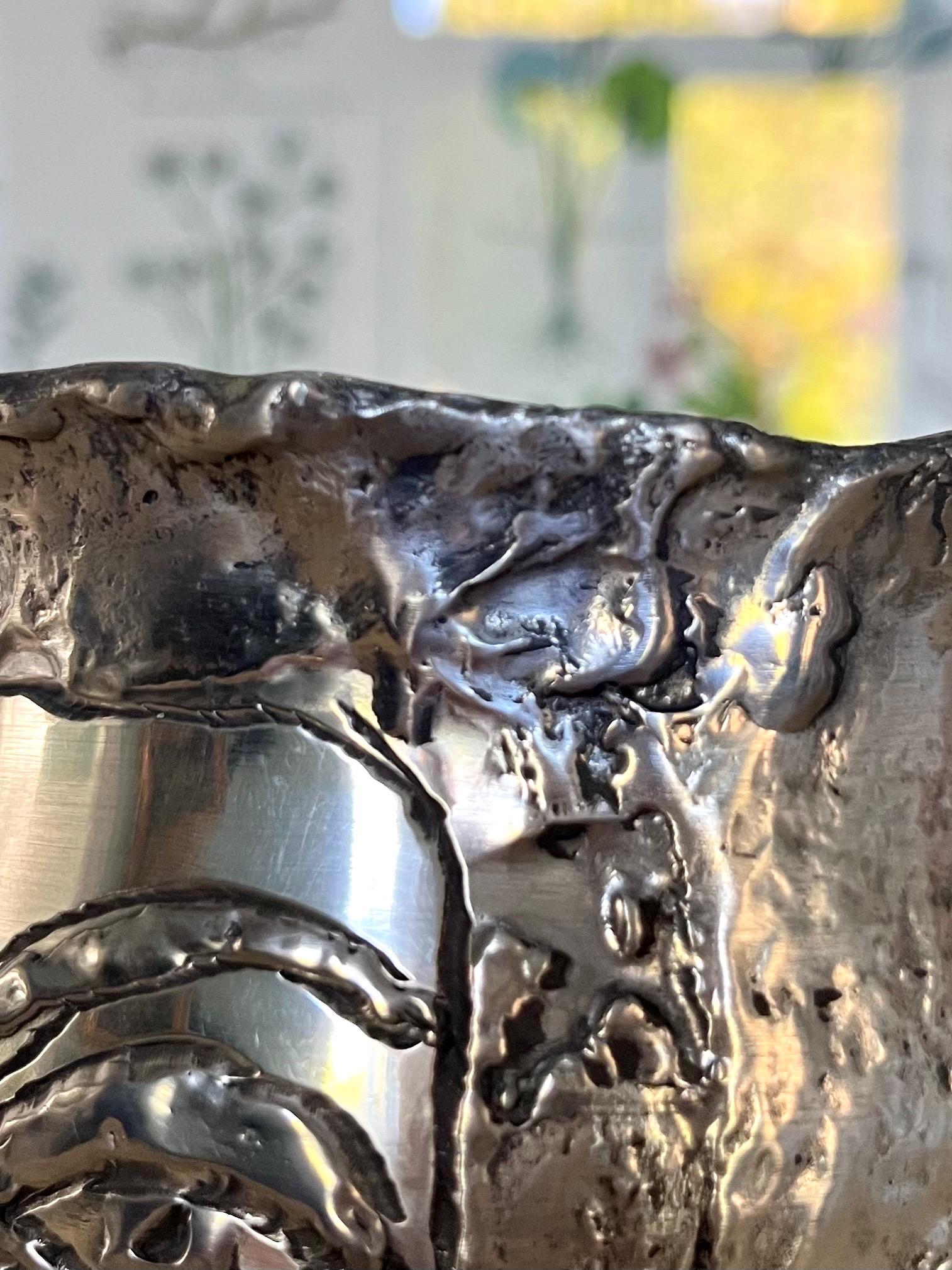 Bengt Berggren Brutalist Scandinavian Modern Pewter Vase w. Female Faces, 1990s For Sale 4