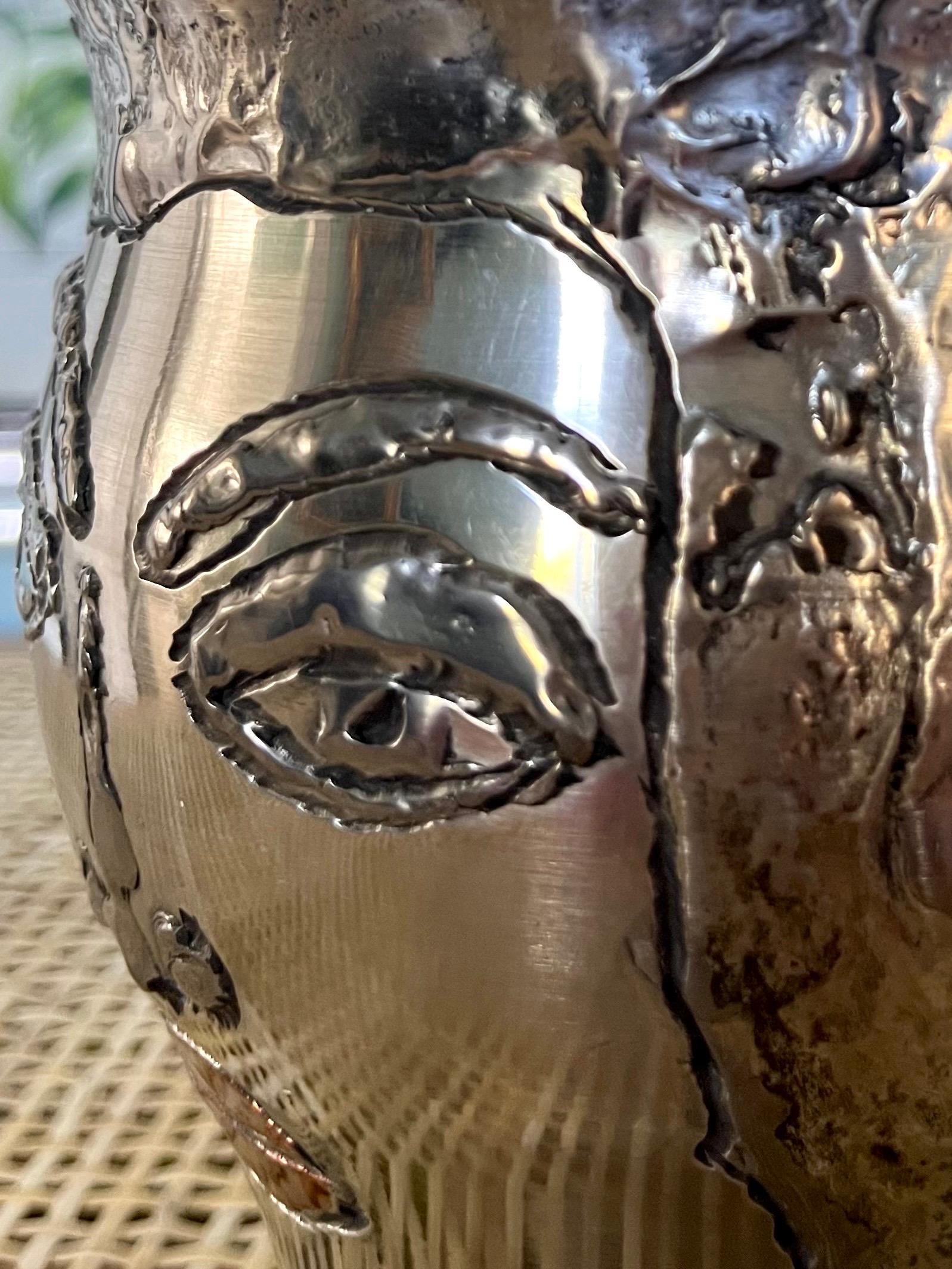 Bengt Berggren Brutalist Scandinavian Modern Pewter Vase w. Female Faces, 1990s For Sale 5