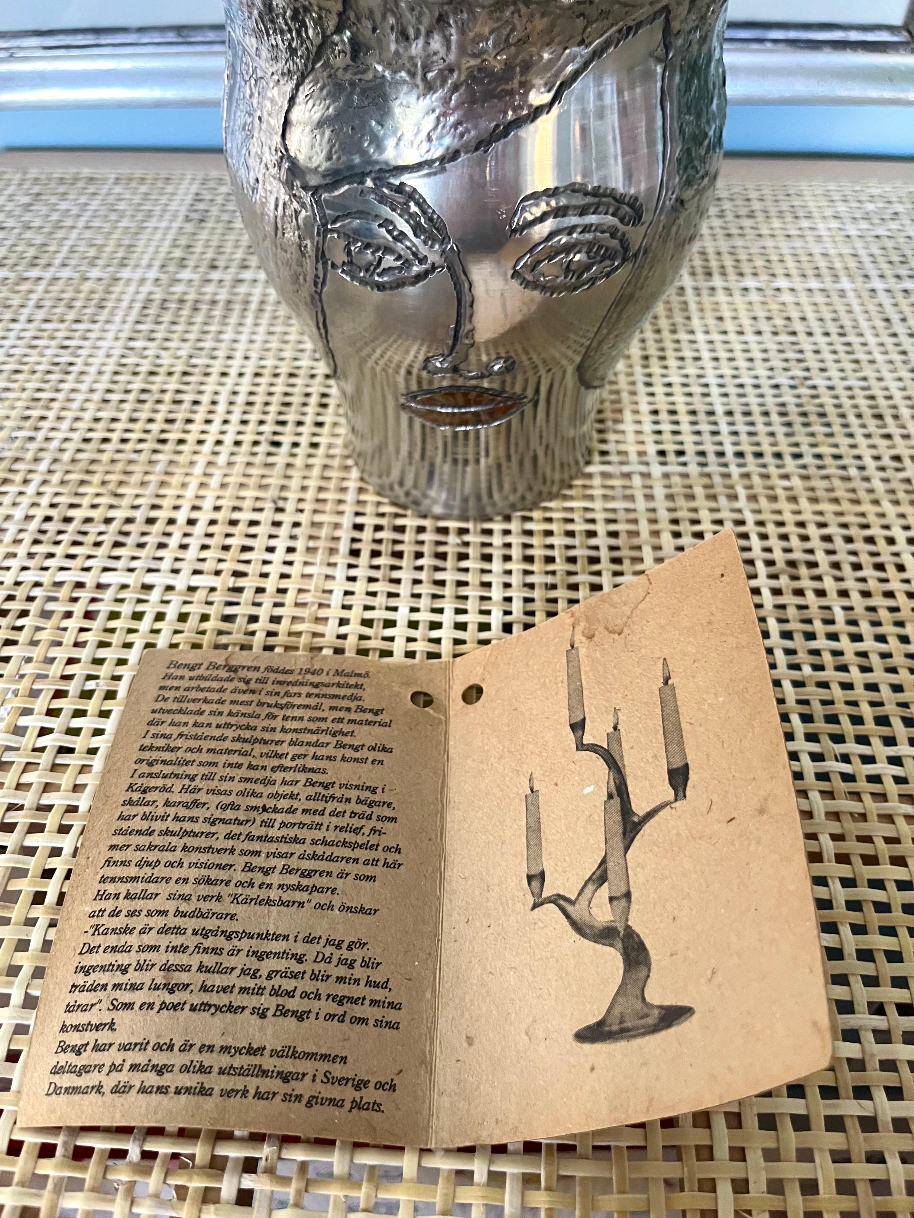 Bengt Berggren Brutalist Scandinavian Modern Pewter Vase w. Female Faces, 1990s For Sale 8