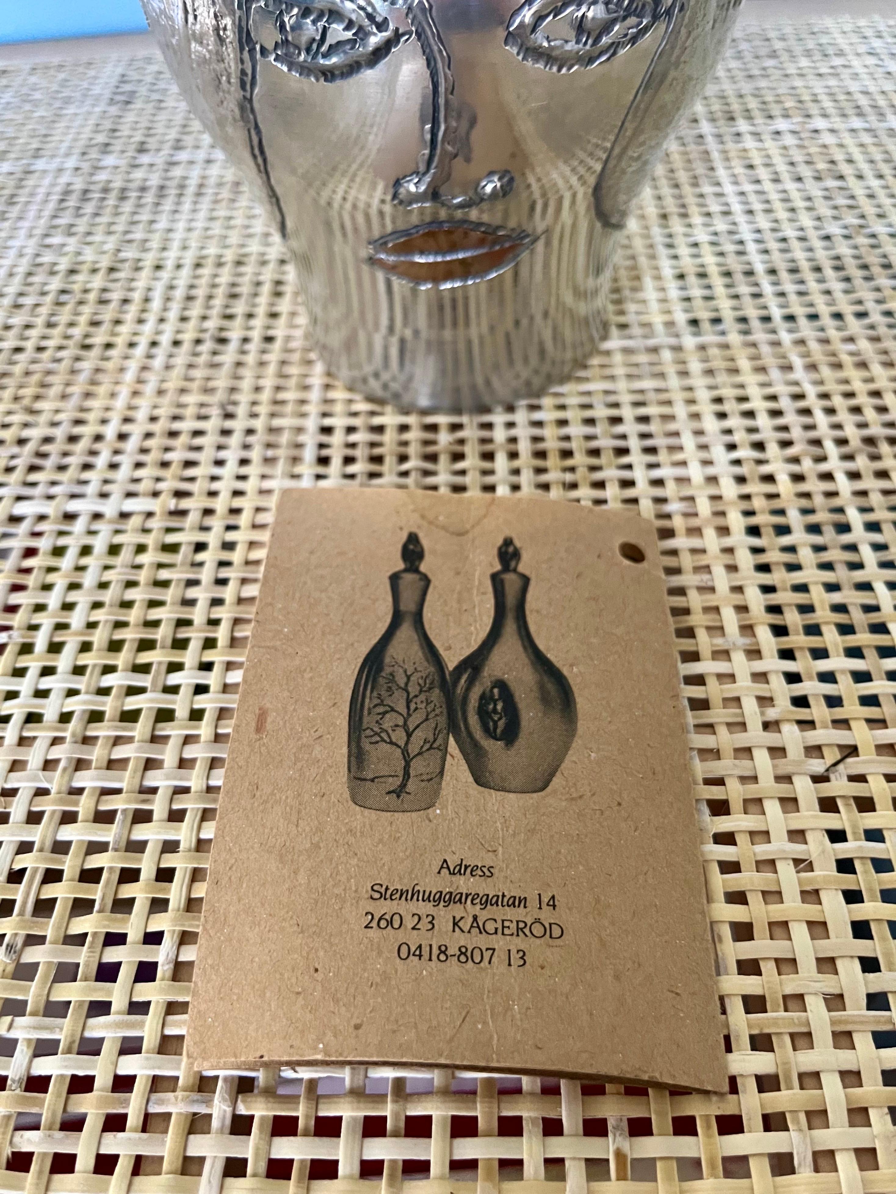 Bengt Berggren Brutalist Scandinavian Modern Pewter Vase w. Female Faces, 1990s For Sale 9