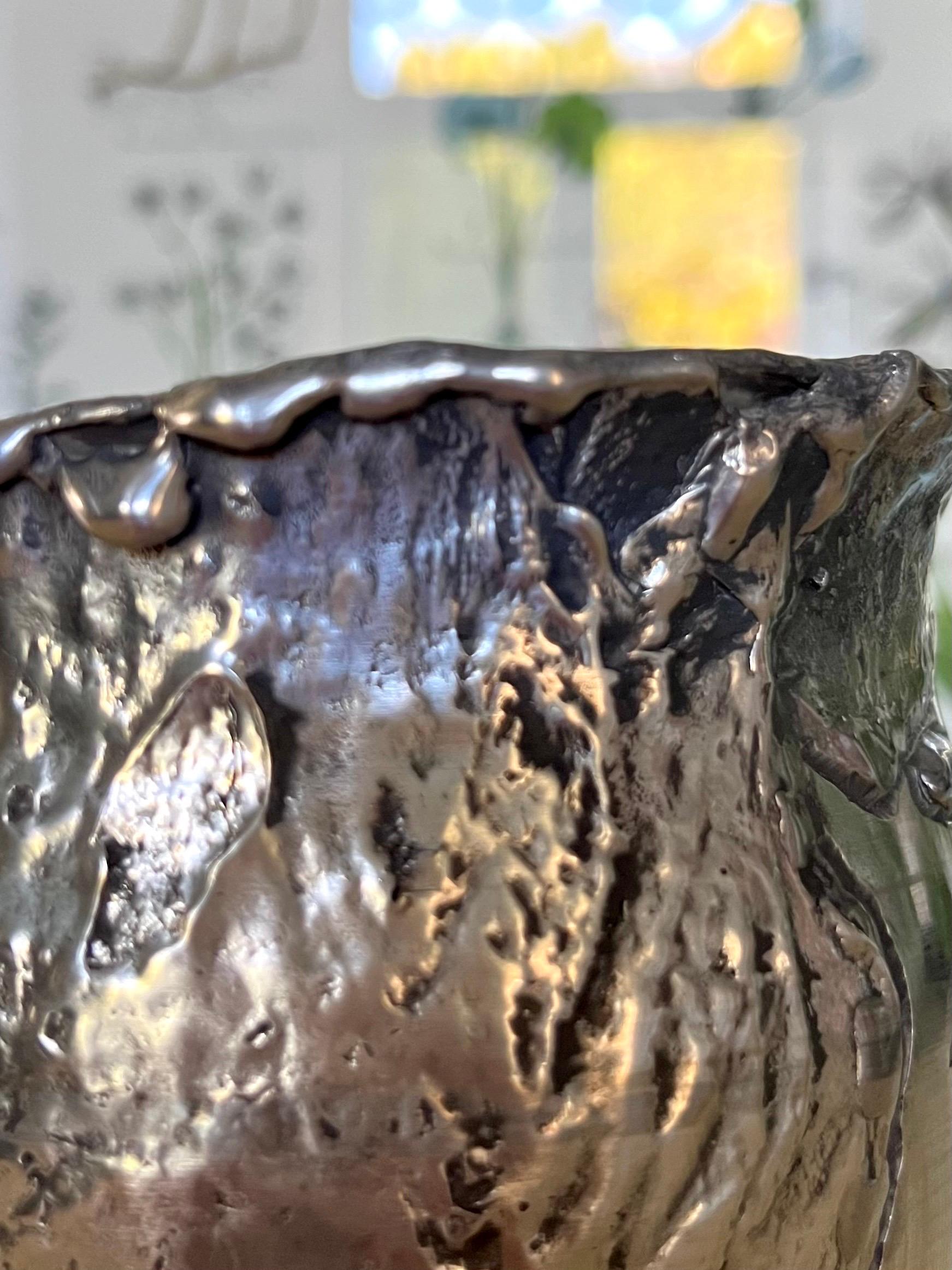 Bengt Berggren Brutalist Scandinavian Modern Pewter Vase w. Female Faces, 1990s For Sale 2