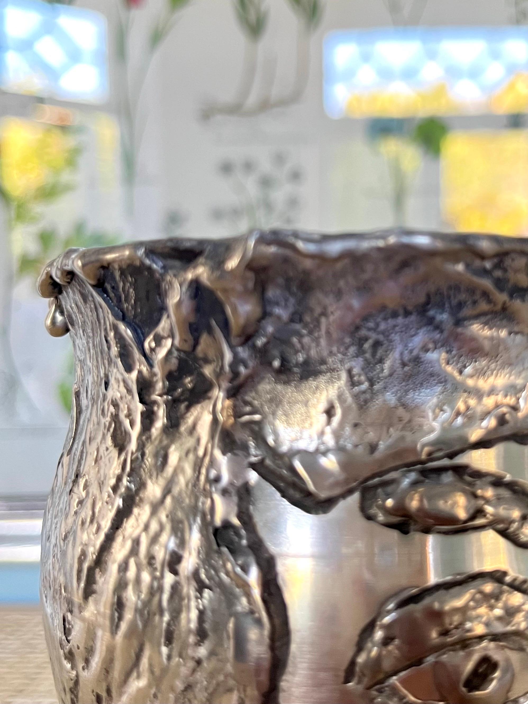 Bengt Berggren Brutalist Scandinavian Modern Pewter Vase w. Female Faces, 1990s For Sale 3