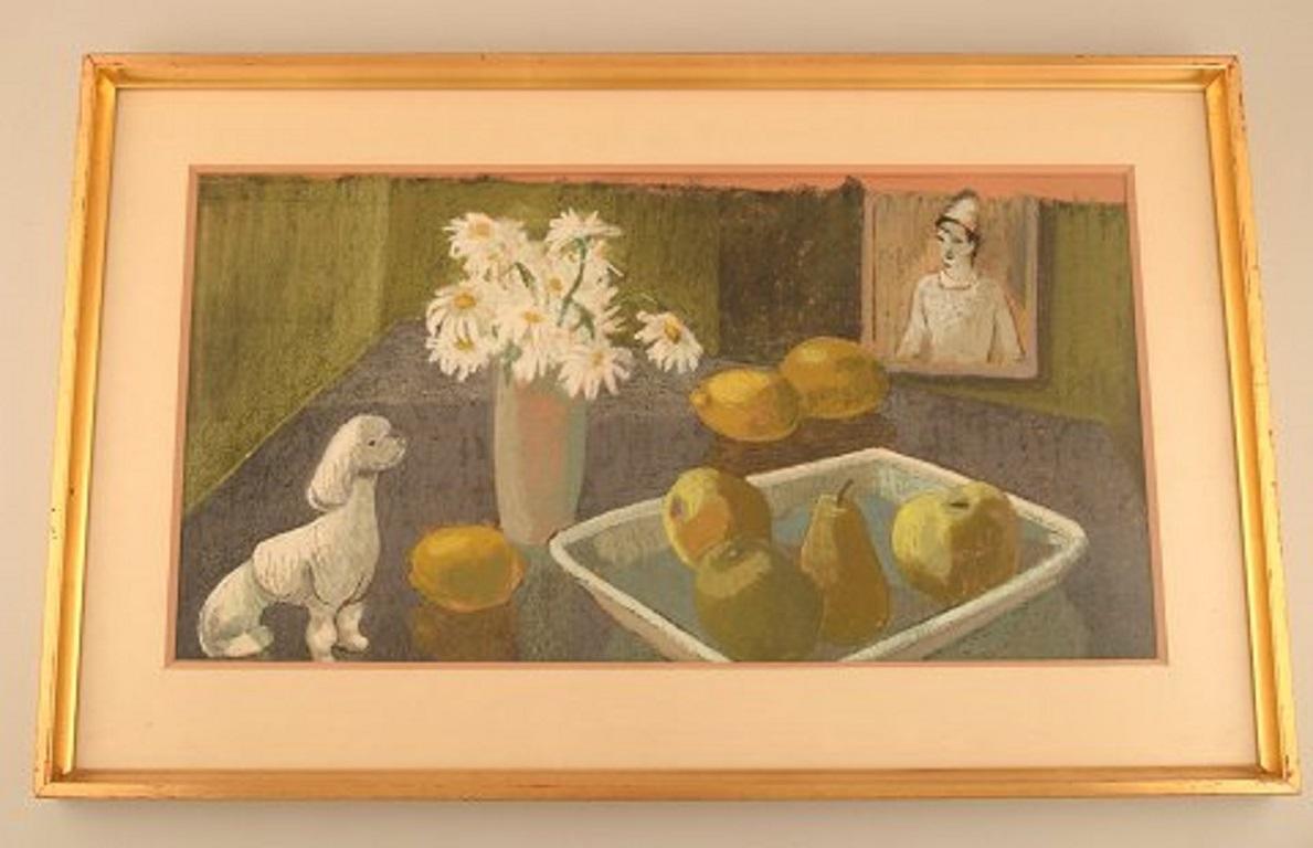 Bengt Carlberg (1897-1967), Sweden. Pastel on paper. Modernist still life. 
Mid-20th century.
Visible dimensions: 61.5 x 32 cm.
Overall dimensions: 73.5 x 44.5 cm.
The frame measures: 2 cm.
In excellent condition.
Signed.