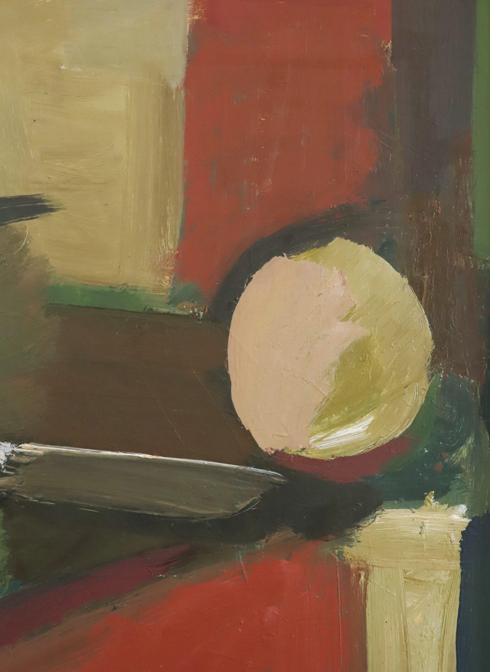 Mid Century Modern Swedish Abstract Still Life Oil Painting -Constructed Balance For Sale 7