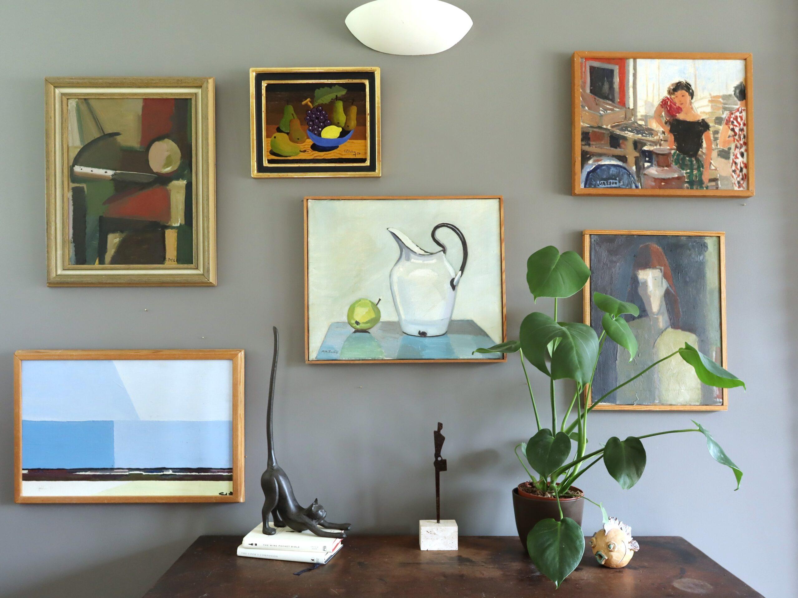 Mid Century Modern Swedish Abstract Still Life Oil Painting -Constructed Balance For Sale 9