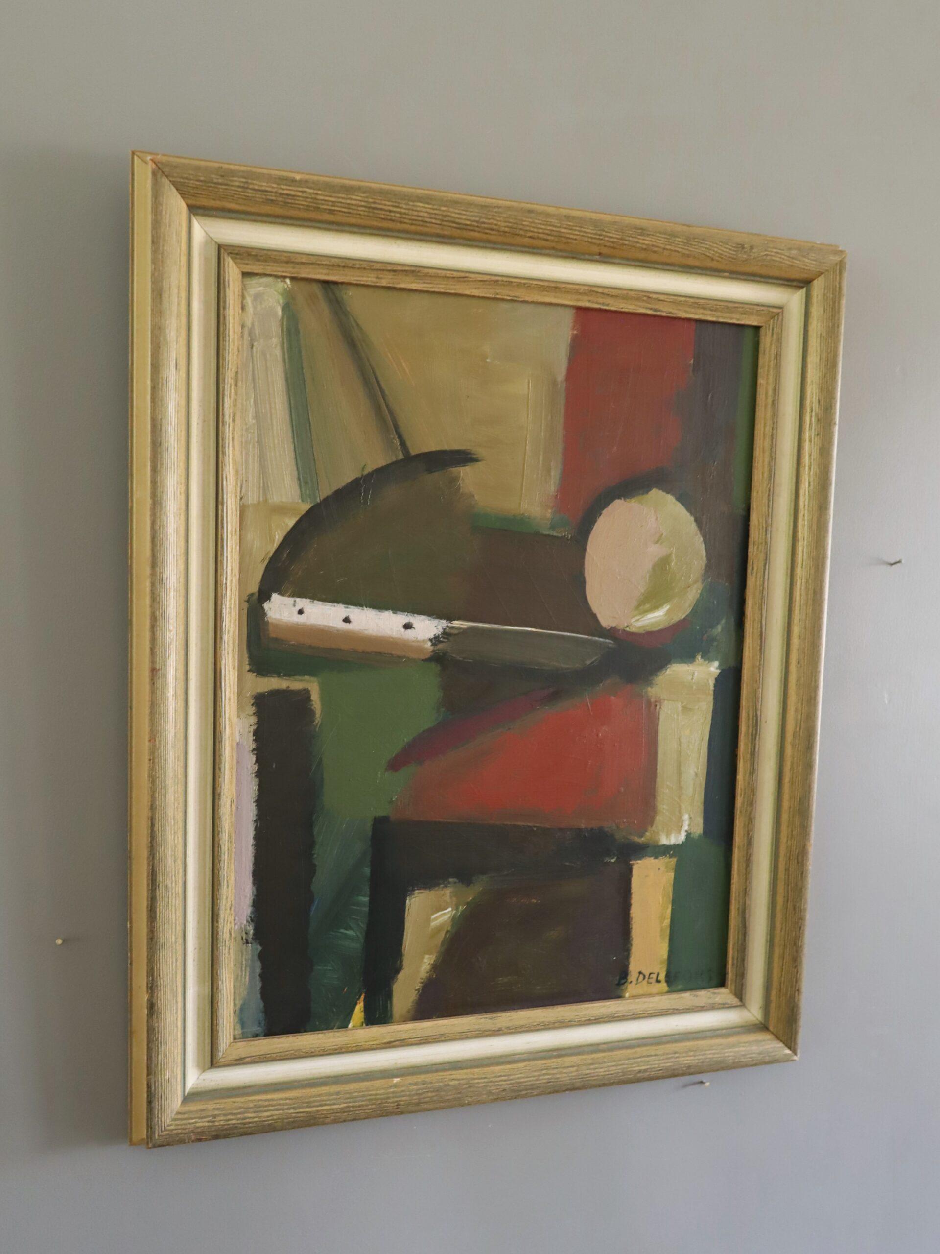 CONSTRUCTED BALANCE
Size: 50 x 40 cm (including frame)
Oil on board

A mid-century modernist abstract oil composition, painted by the established Swedish artist Bengt Delefors (1917-1996), whose works have been exhibited in public collections