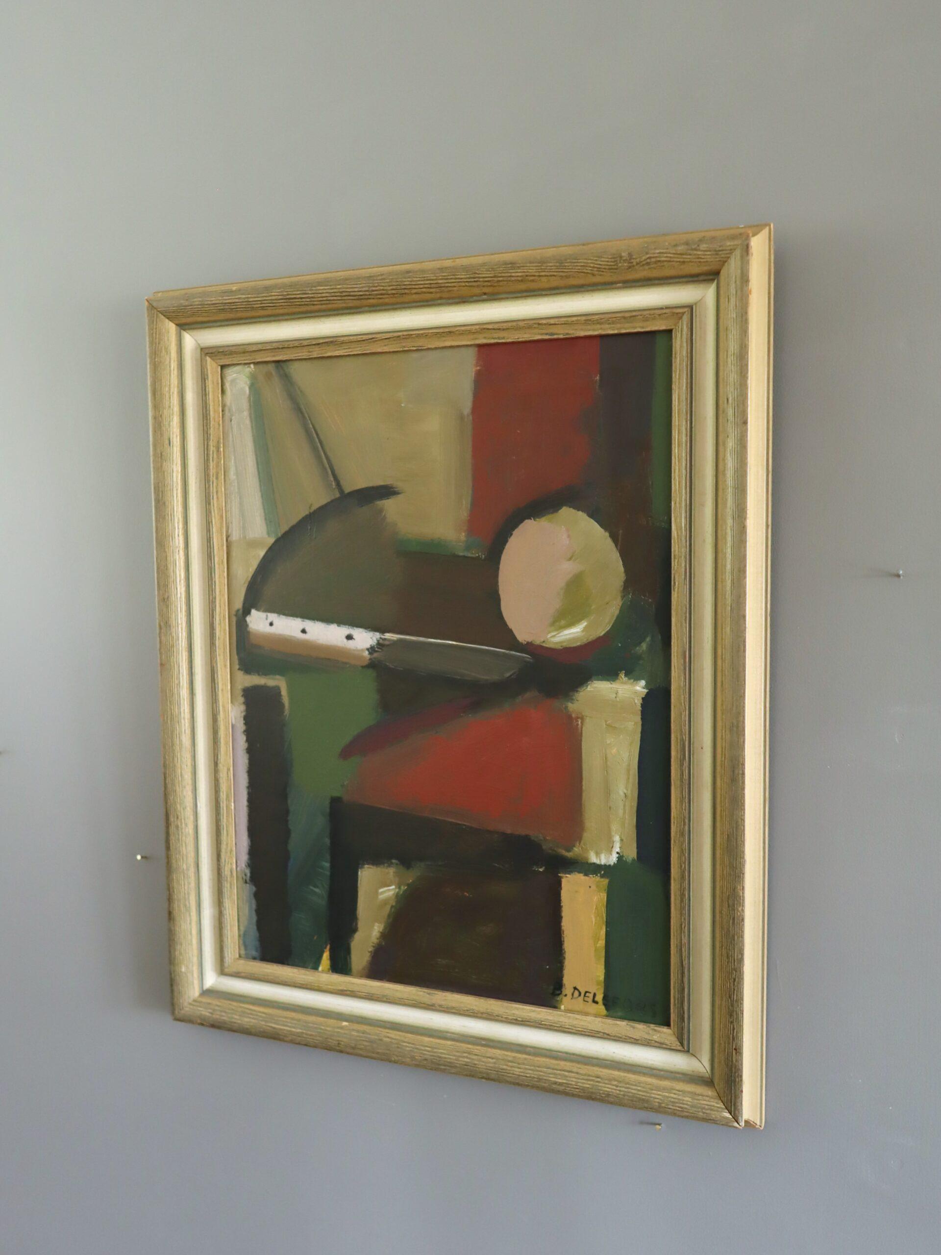 Mid Century Modern Swedish Abstract Still Life Oil Painting -Constructed Balance For Sale 1