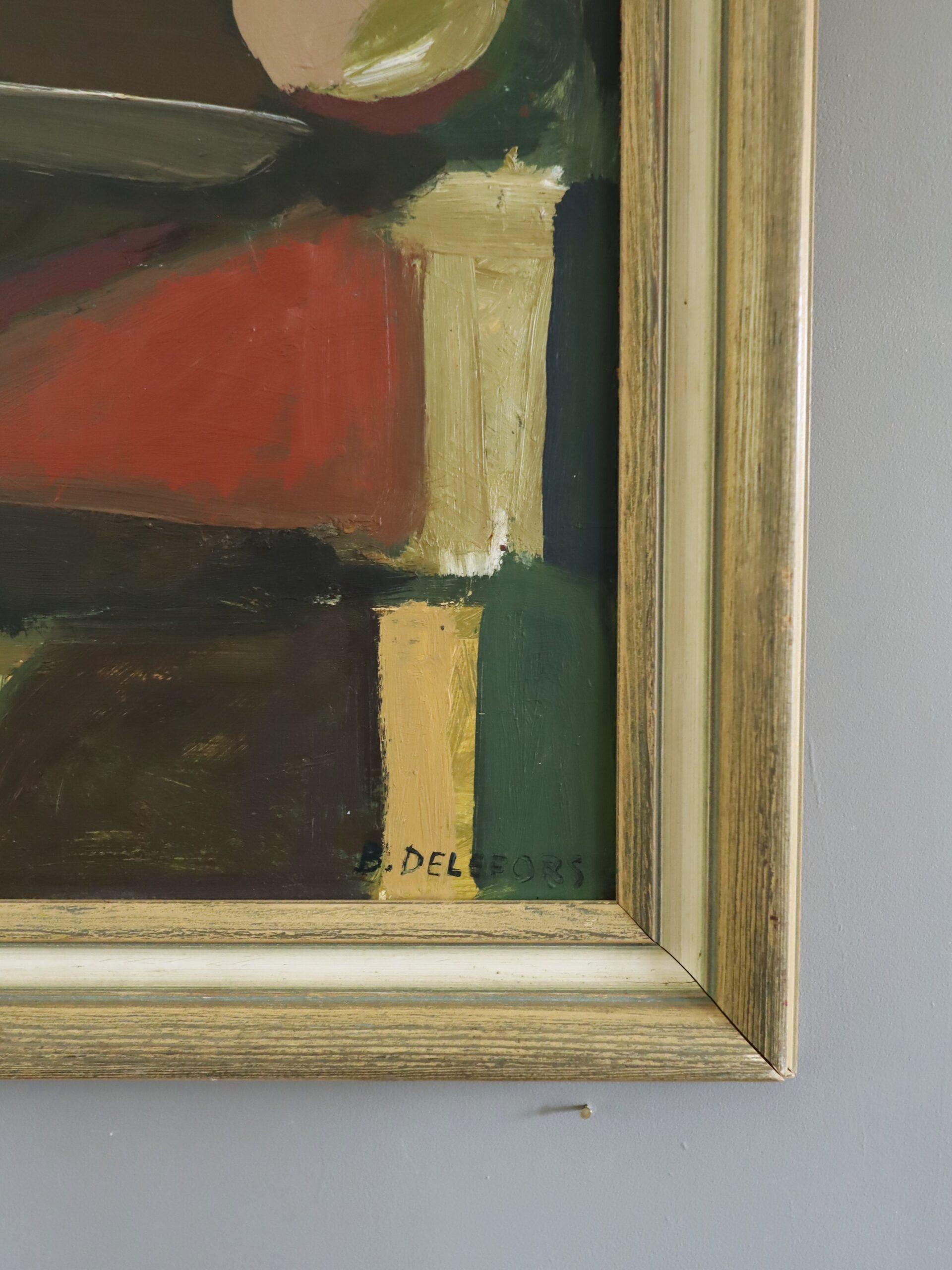 Mid Century Modern Swedish Abstract Still Life Oil Painting -Constructed Balance For Sale 3