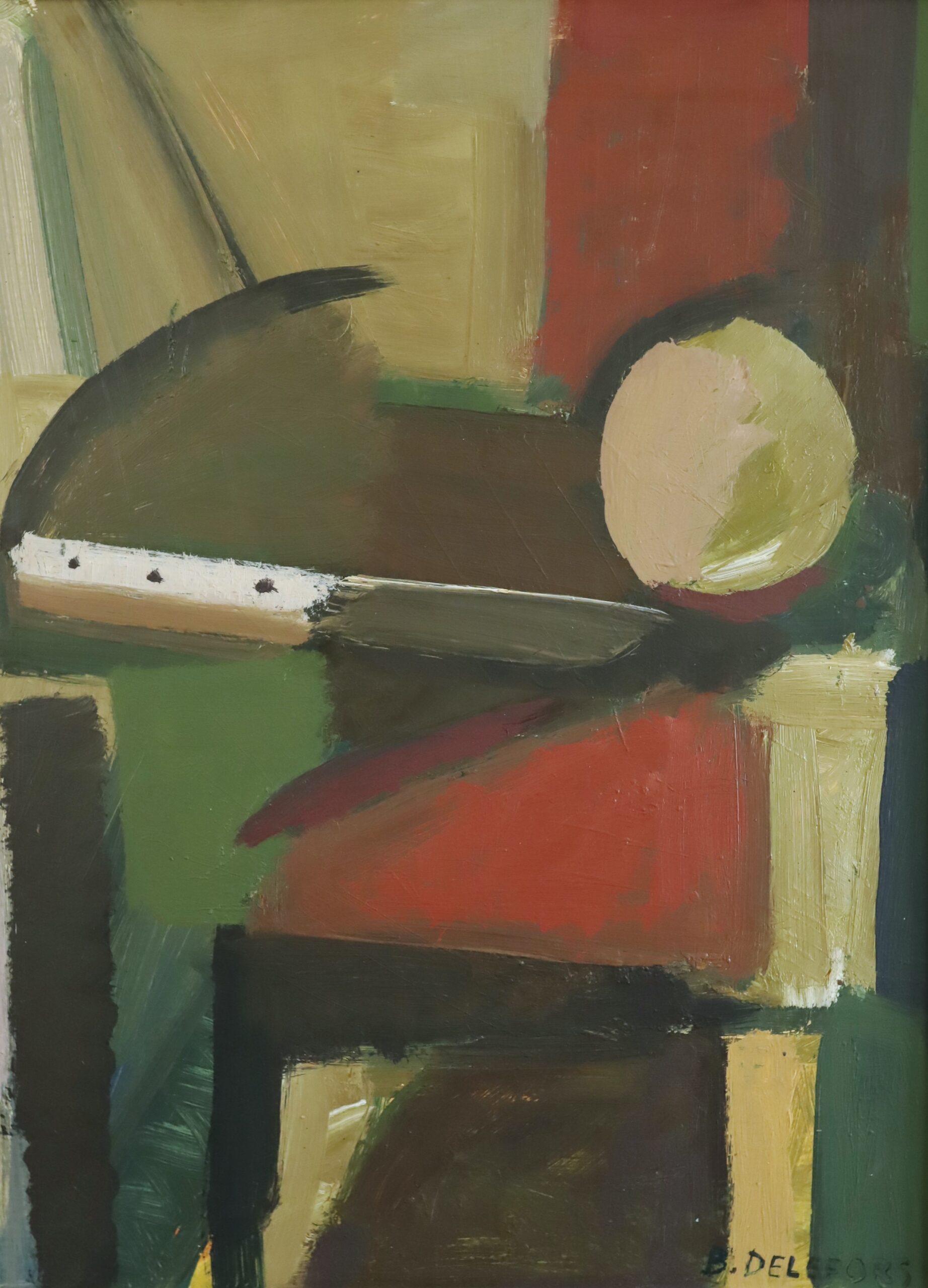 Mid Century Modern Swedish Abstract Still Life Oil Painting -Constructed Balance For Sale 4