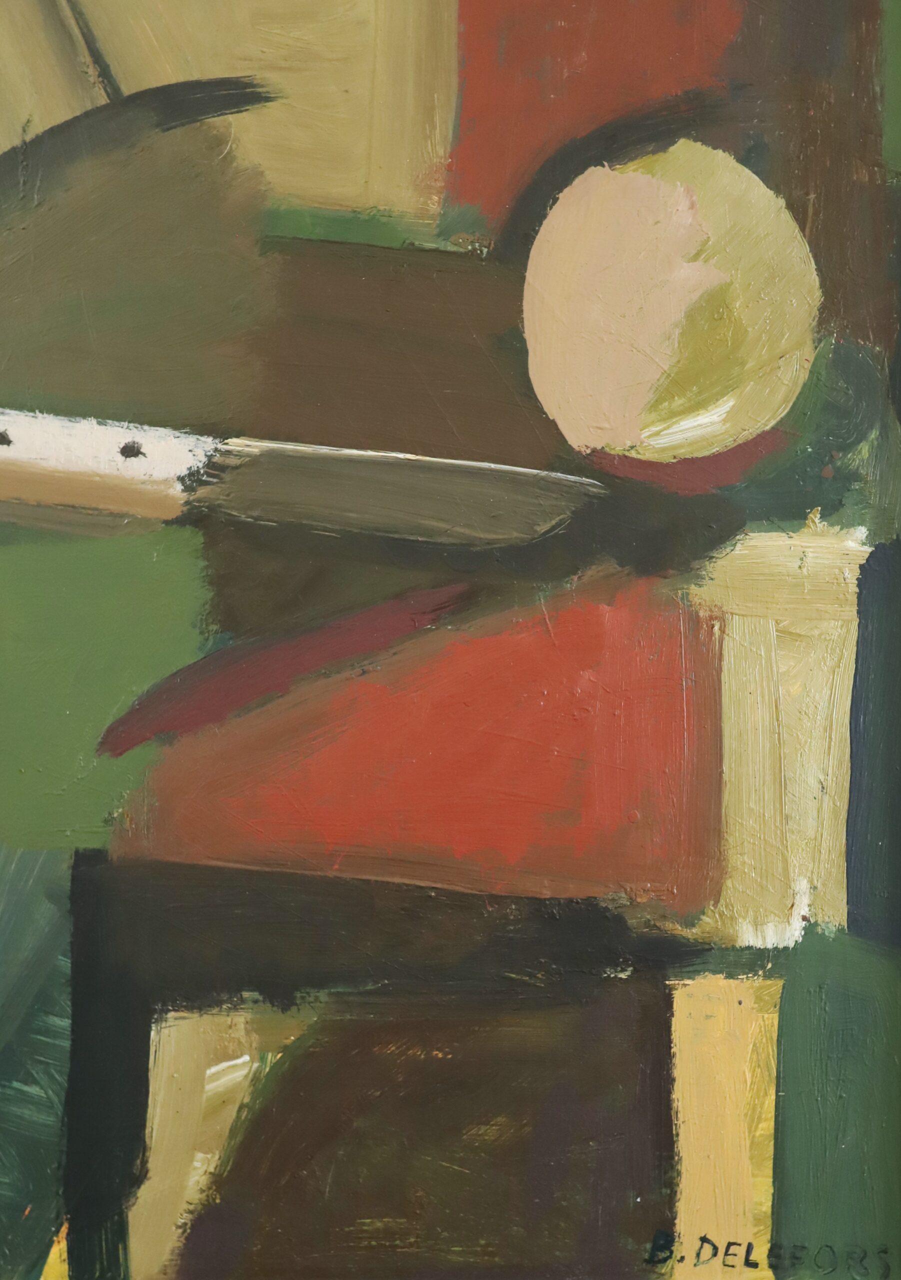 Mid Century Modern Swedish Abstract Still Life Oil Painting -Constructed Balance For Sale 5