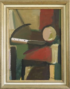 Mid Century Modern Swedish Abstract Still Life Oil Painting -Constructed Balance