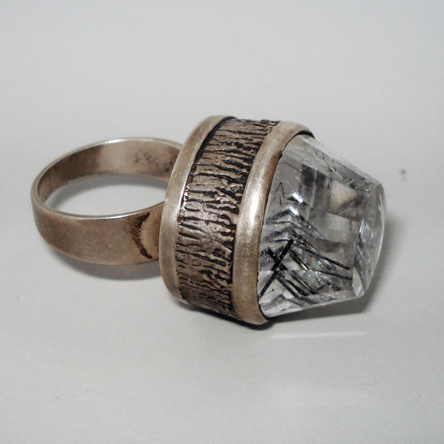 Bengt Hallberg Silver Ring with Rock Crystal, Midcentury, Sweden, 1969 For Sale 1