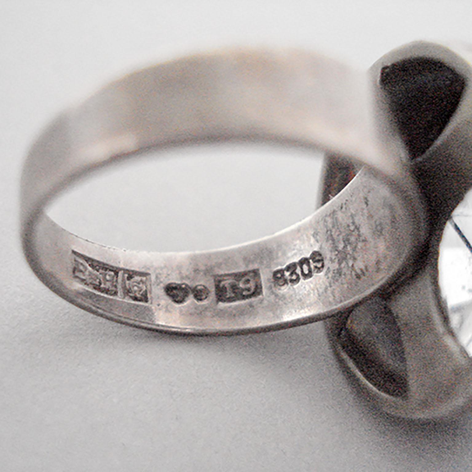 Bengt Hallberg Silver Ring with Rock Crystal, Midcentury, Sweden, 1969 For Sale 3