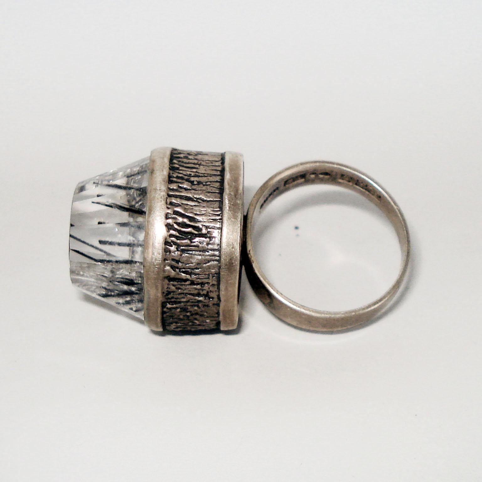 Mid-Century Modern Bengt Hallberg Silver Ring with Rock Crystal, Midcentury, Sweden, 1969 For Sale