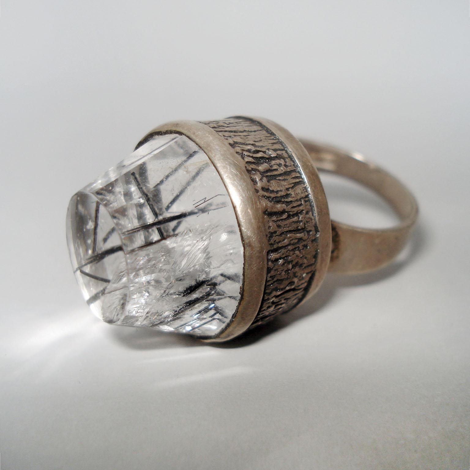 Swedish Bengt Hallberg Silver Ring with Rock Crystal, Midcentury, Sweden, 1969 For Sale