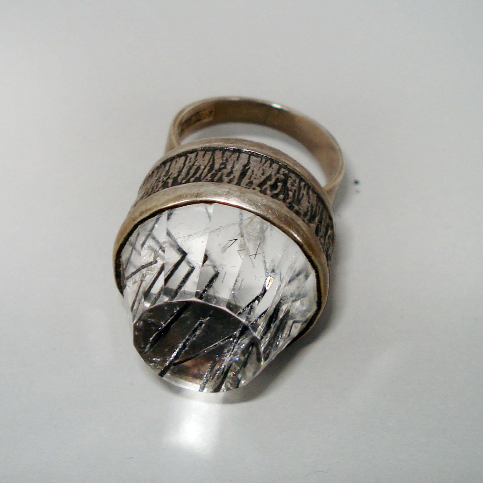 Mid-20th Century Bengt Hallberg Silver Ring with Rock Crystal, Midcentury, Sweden, 1969 For Sale