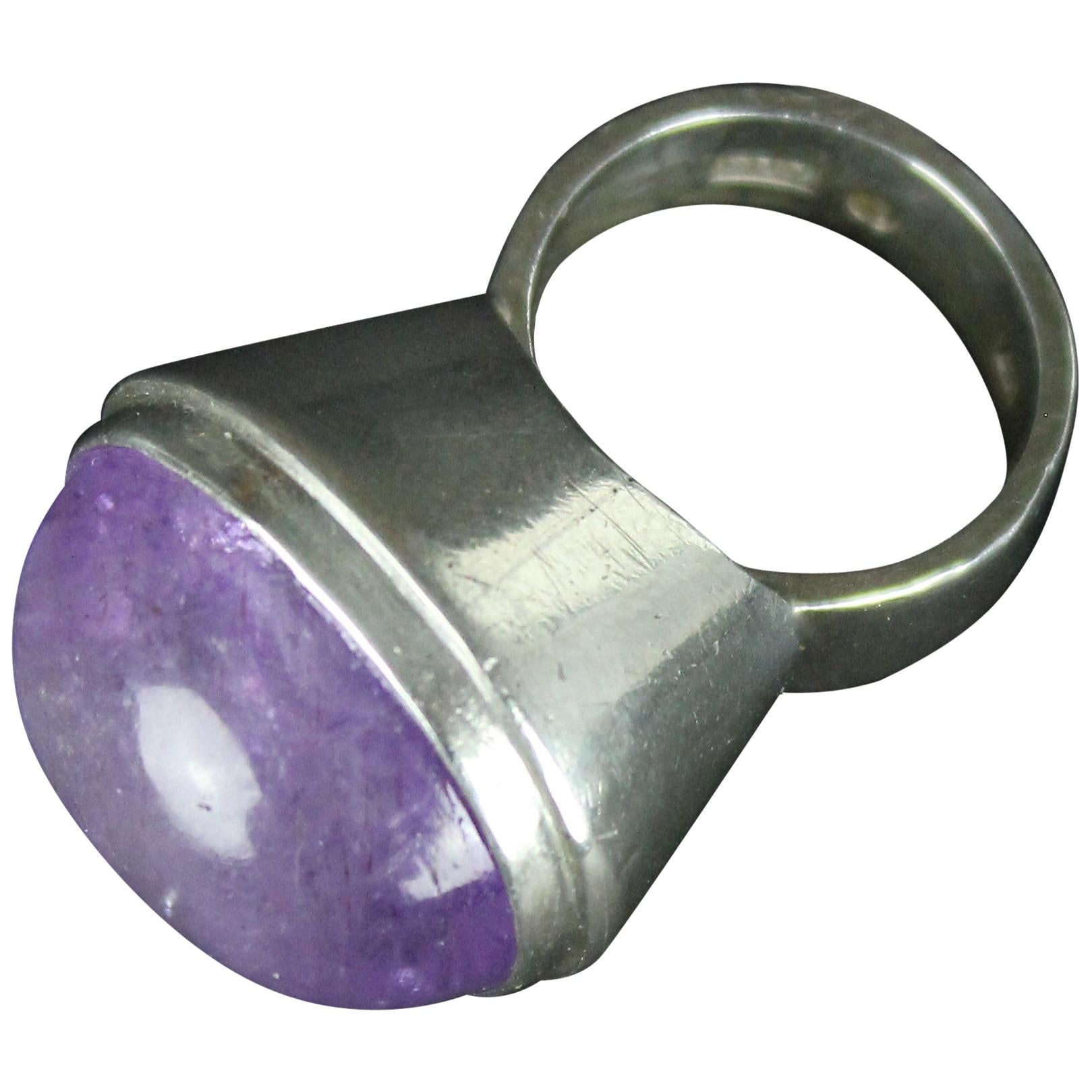 Bengt Liljedahl, Stockholm, 1956, Swedish Modernist Silver and Amethyst Ring For Sale