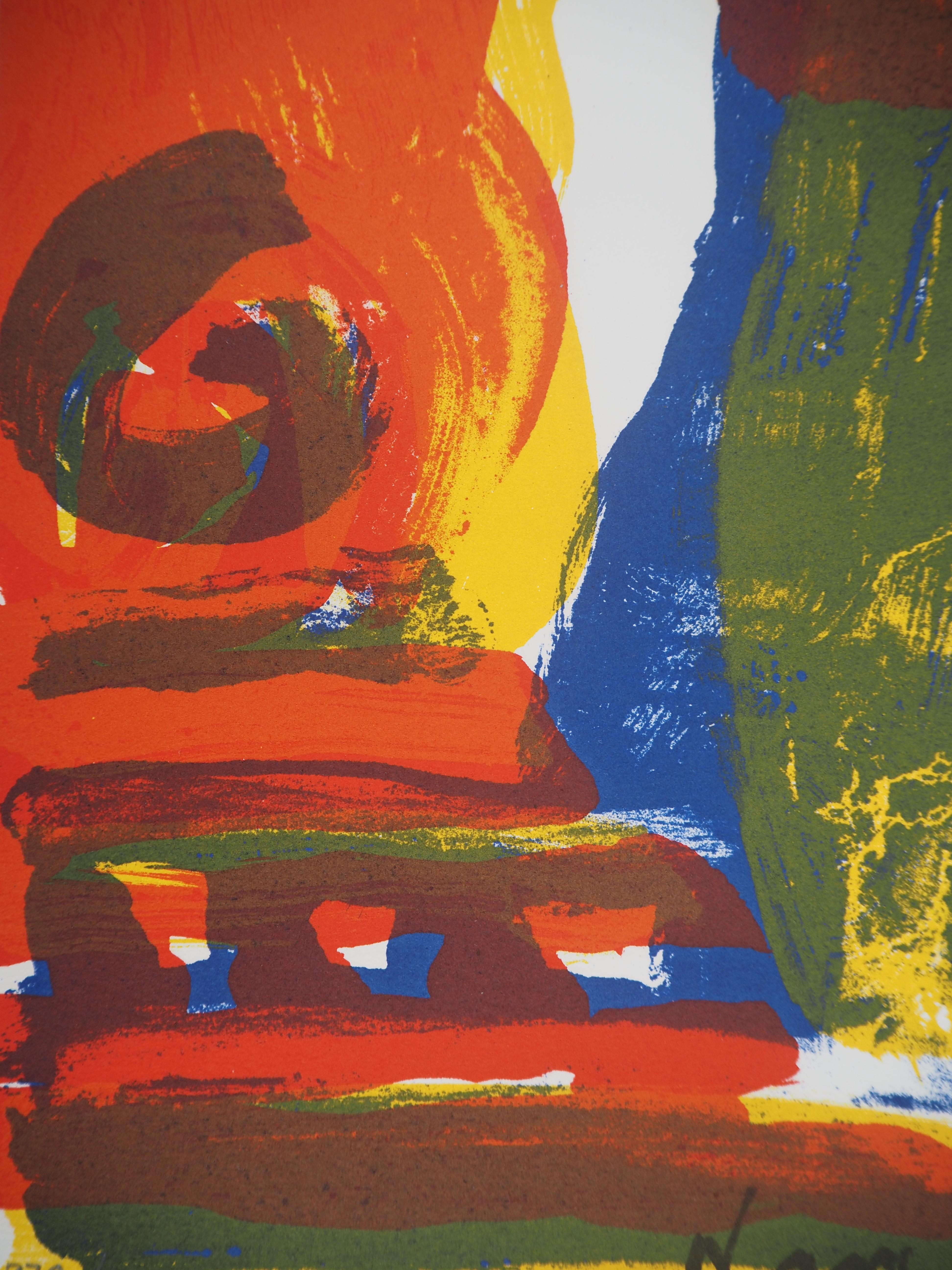 Volto dell'antenato - Litografia originale - Figurative Print Marrone di Bengt Lindström