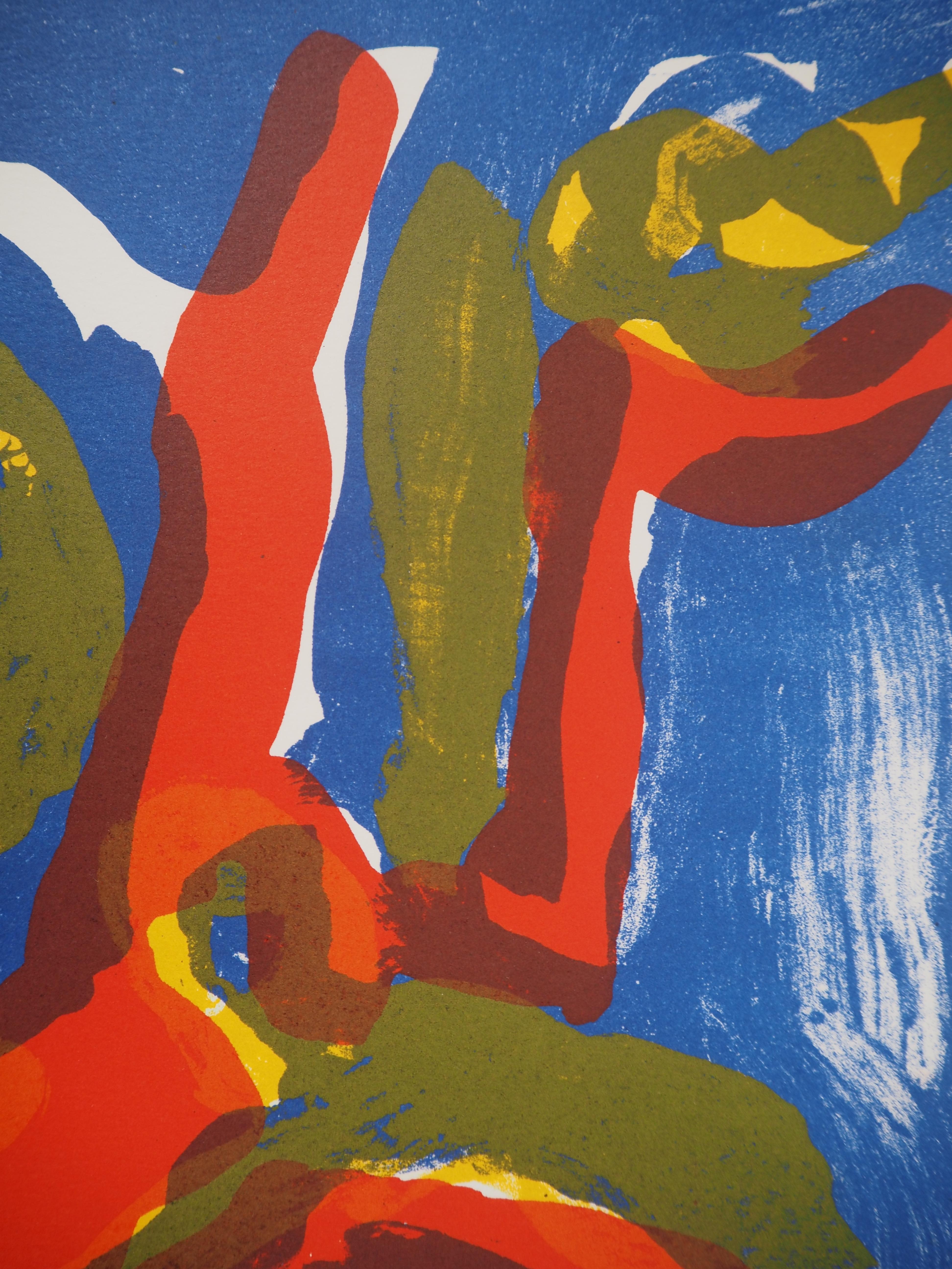 Faccia blu espressionista - litografia originale - Figurative Print Grigio di Bengt Lindström