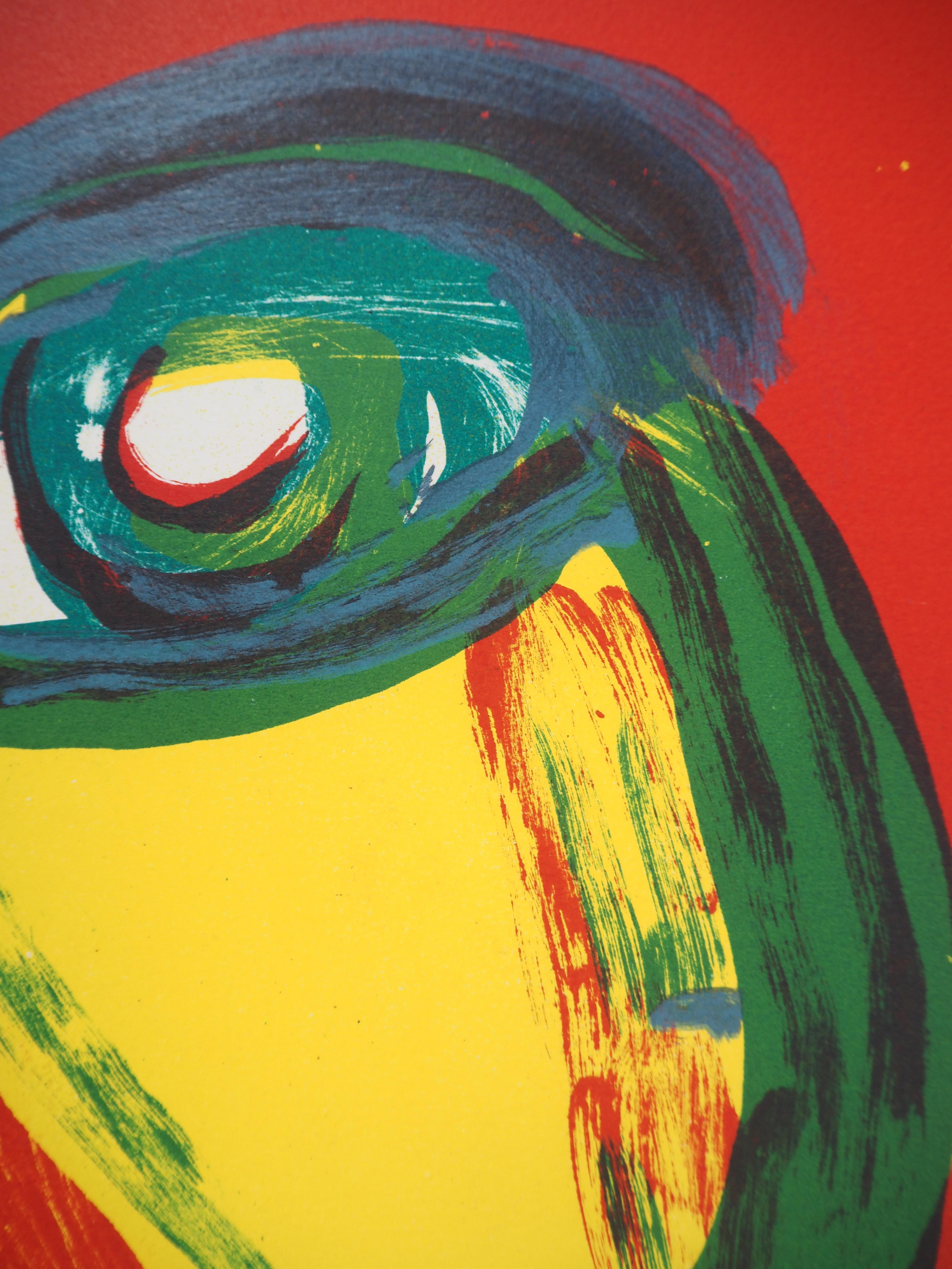 Fauvist Portrait in Red - Original lithograph - Expressionist Print by Bengt Lindström