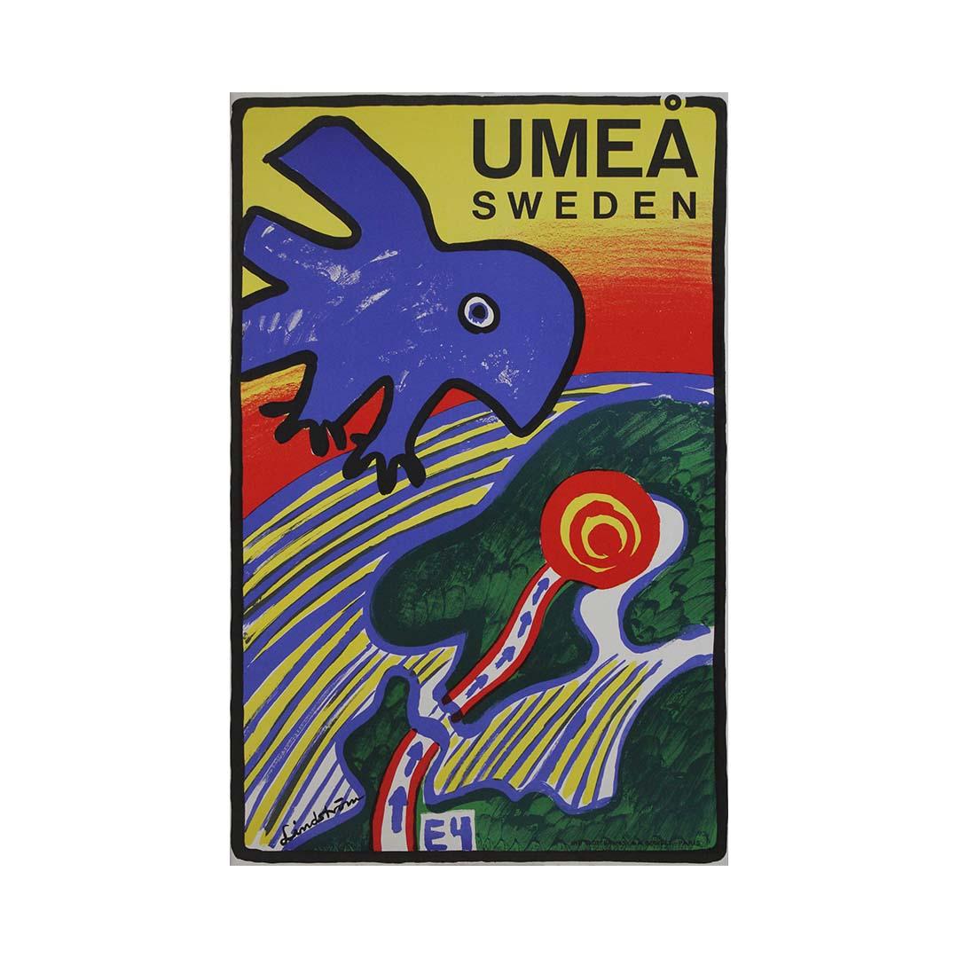 Cartel de viaje original para Umeå, Suecia, diseñado por Bengt Lindstrom 2