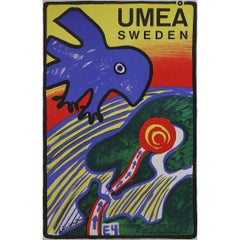 Vintage Original travel poster for Umeå, Sweden, designed by Bengt Lindstrom