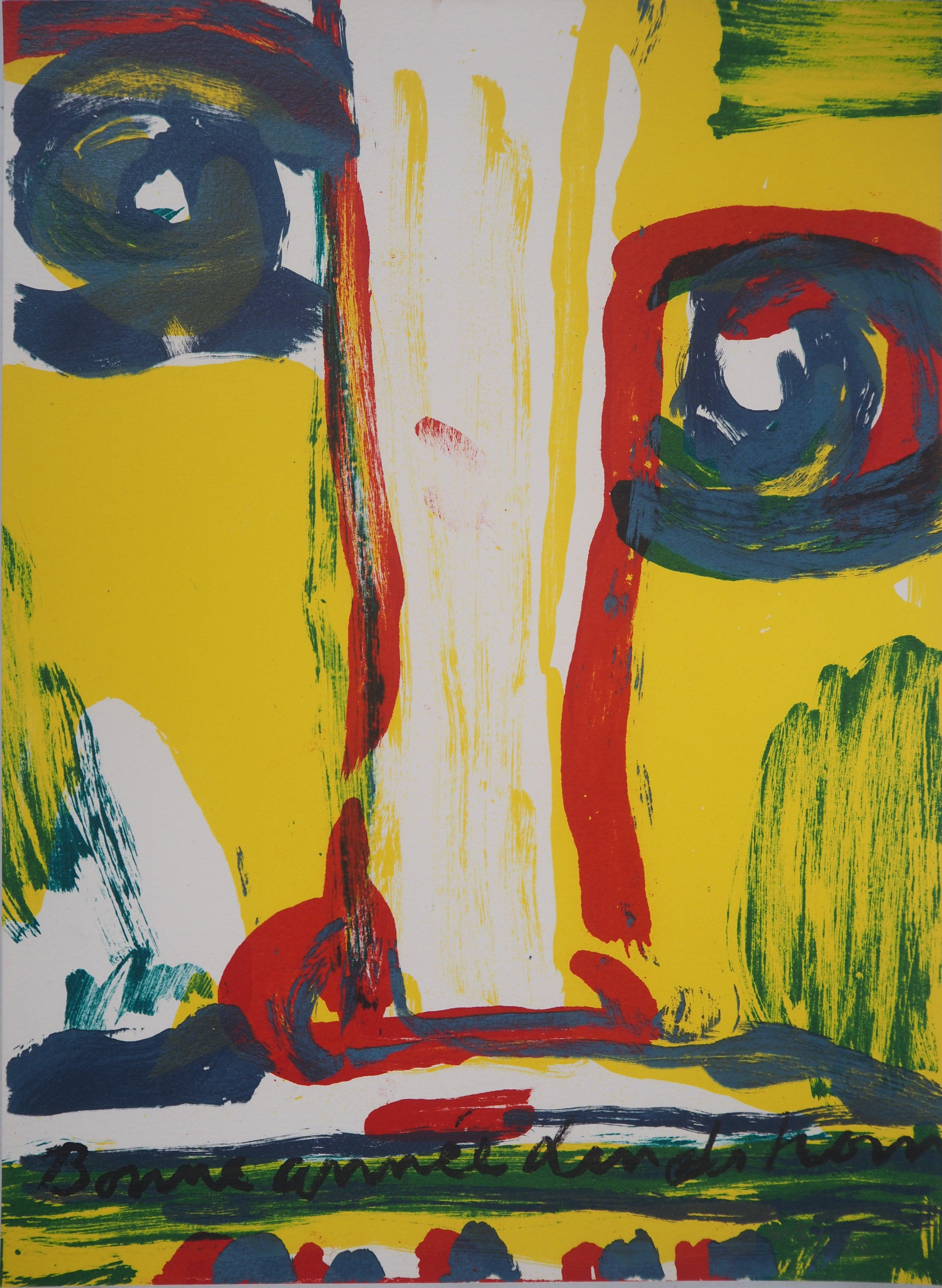 Totem Portrait in Yellow - Original lithograph