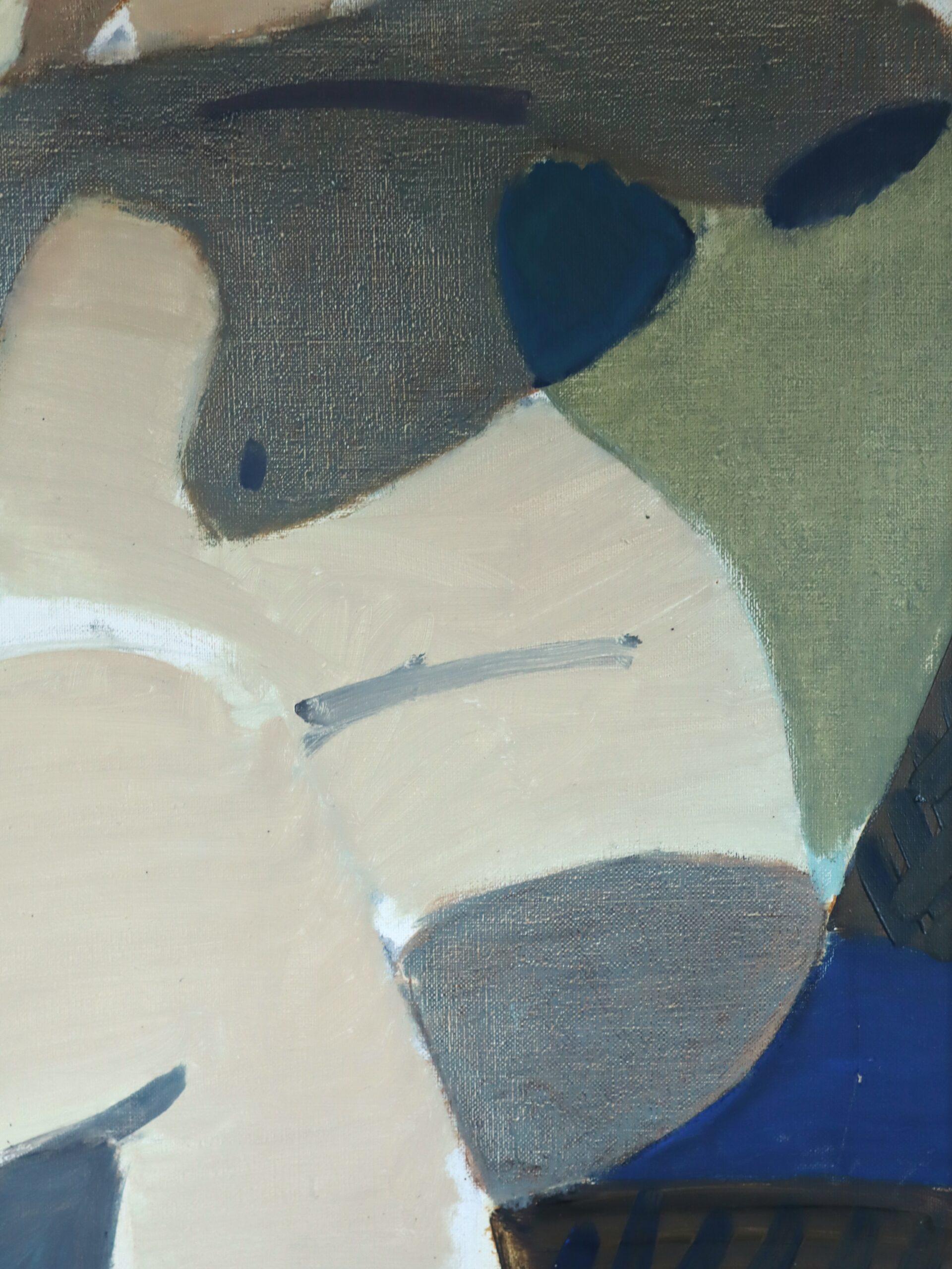 Pittura ad olio figurativa semi-astratta moderna del Mid Century - La musa che riposa 5