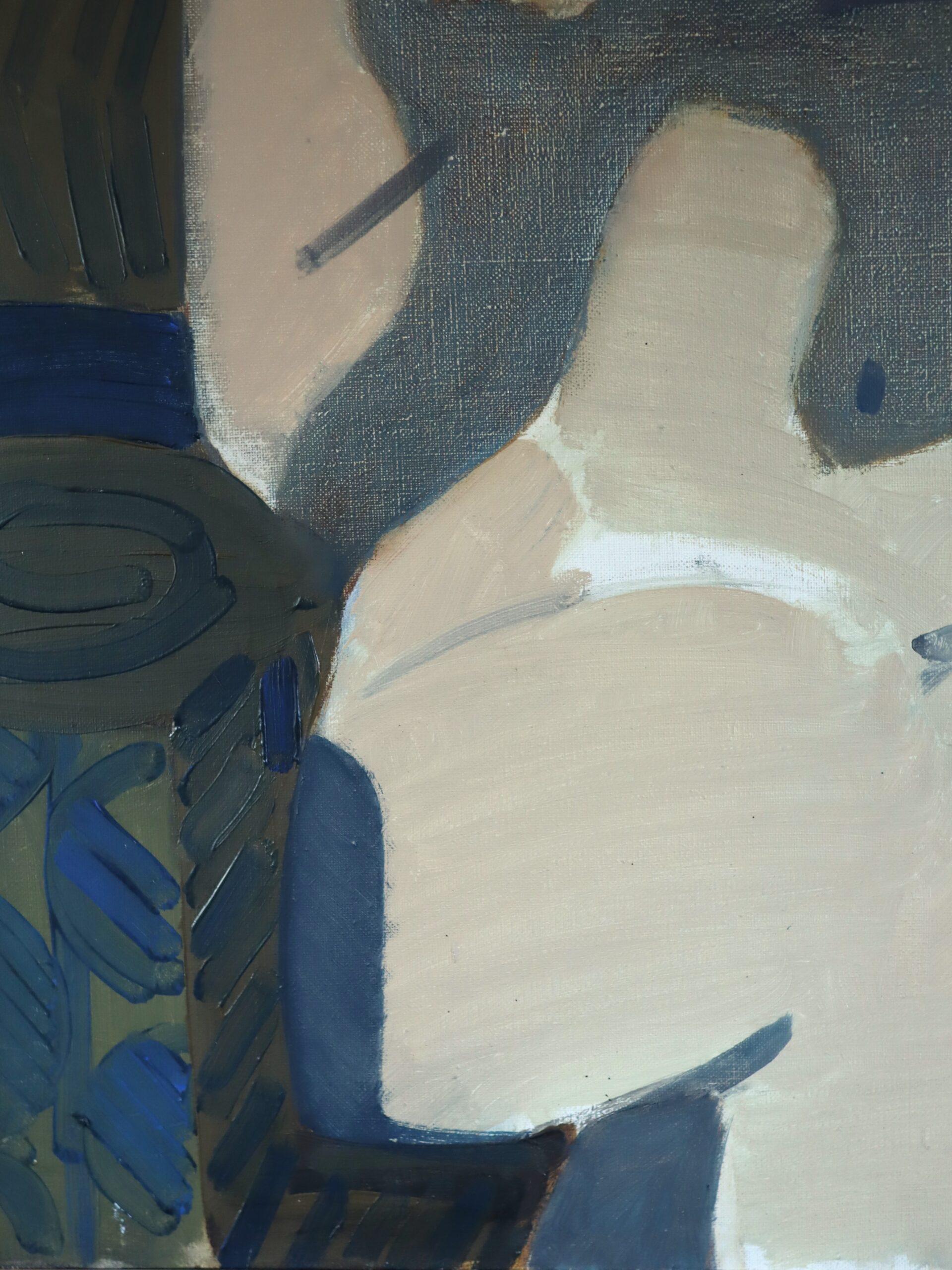 Pittura ad olio figurativa semi-astratta moderna del Mid Century - La musa che riposa 6