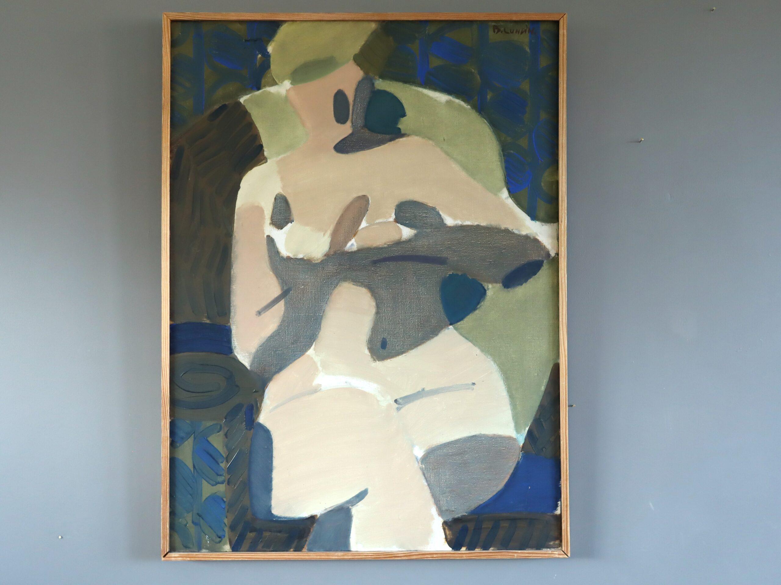 Pittura ad olio figurativa semi-astratta moderna del Mid Century - La musa che riposa - Painting di Bengt Lundin