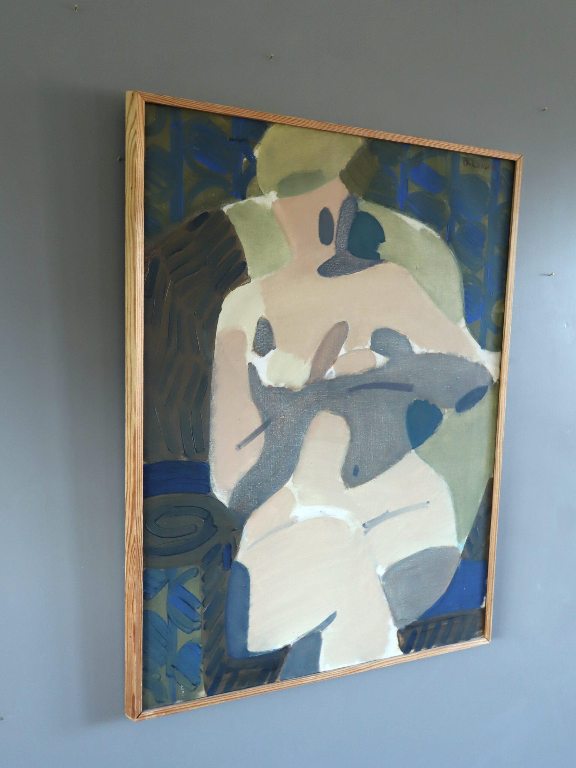 Pittura ad olio figurativa semi-astratta moderna del Mid Century - La musa che riposa - Painting Moderno di Bengt Lundin