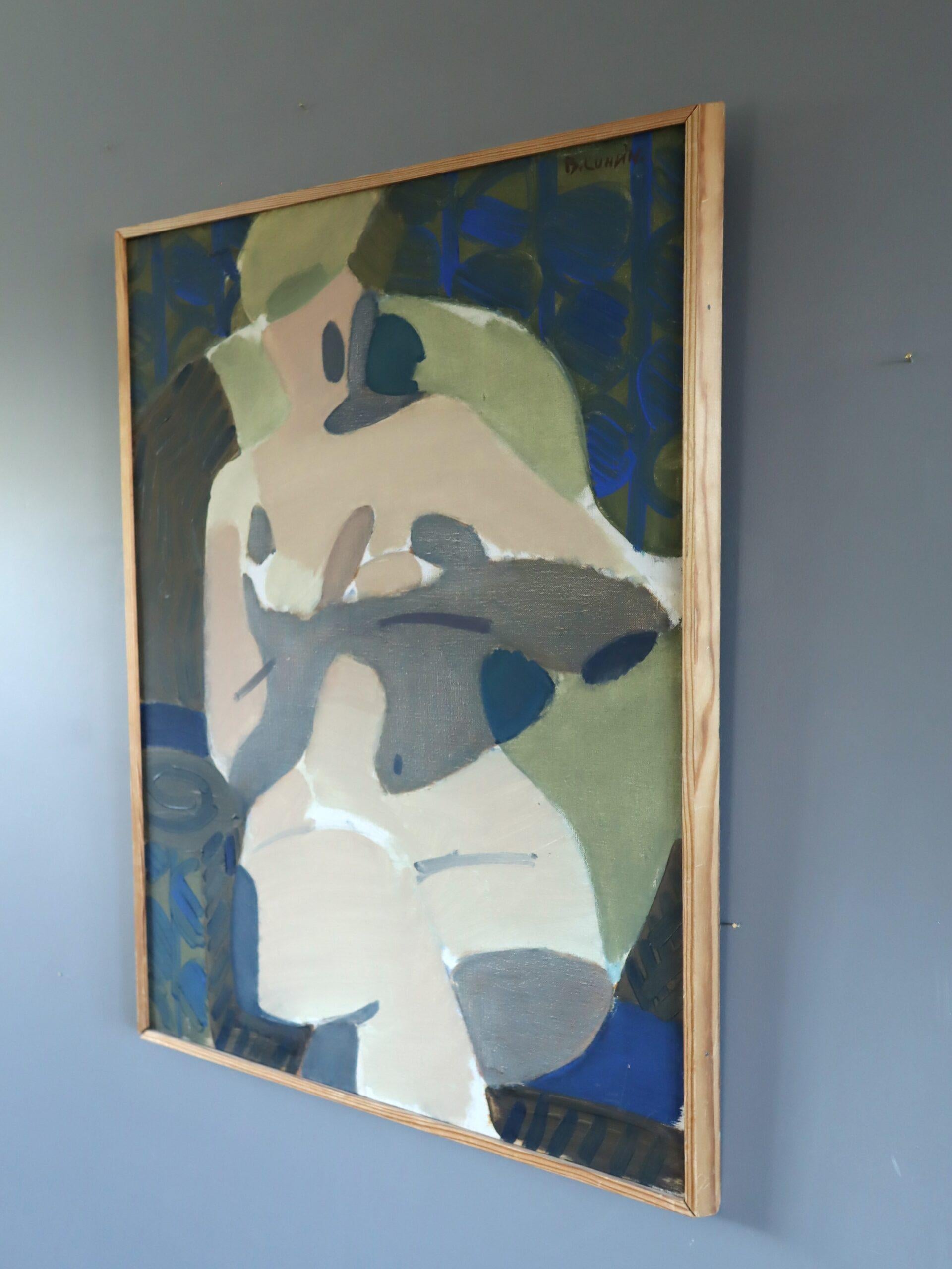 Pittura ad olio figurativa semi-astratta moderna del Mid Century - La musa che riposa - Figurative Painting Grigio di Bengt Lundin