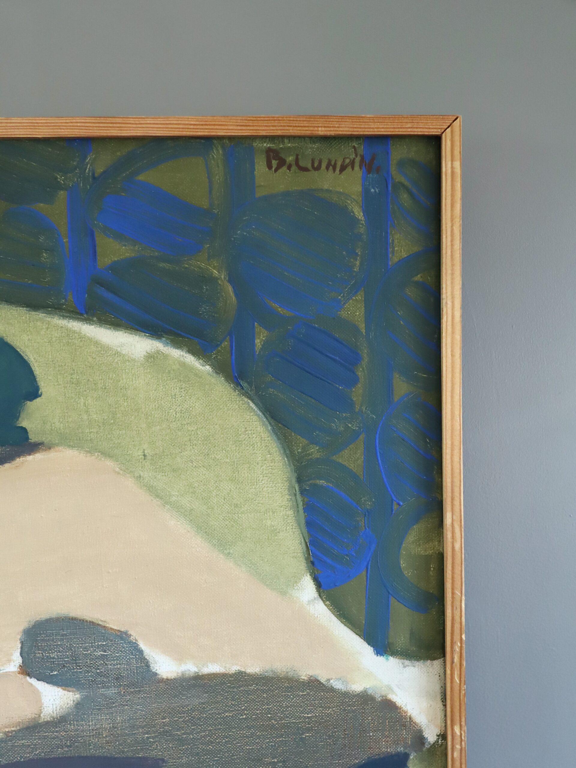 Pittura ad olio figurativa semi-astratta moderna del Mid Century - La musa che riposa 1