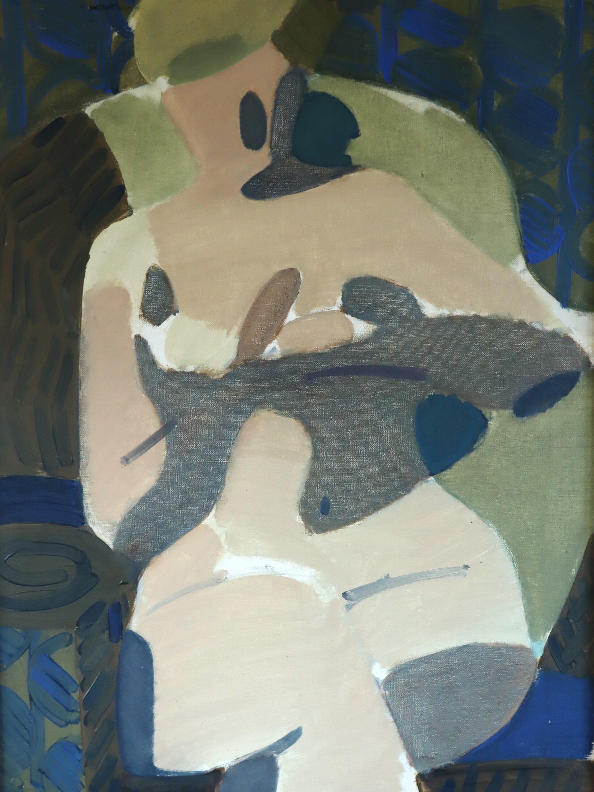 Pittura ad olio figurativa semi-astratta moderna del Mid Century - La musa che riposa 2