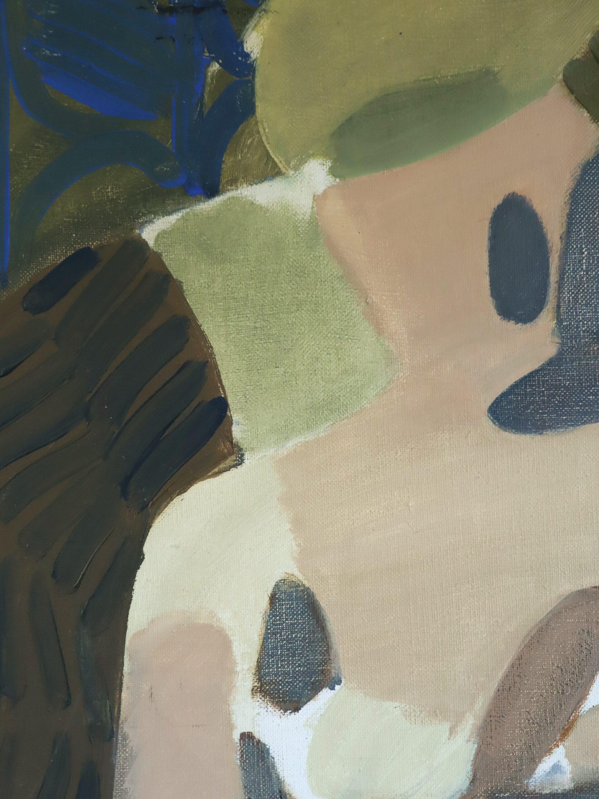 Pittura ad olio figurativa semi-astratta moderna del Mid Century - La musa che riposa 3