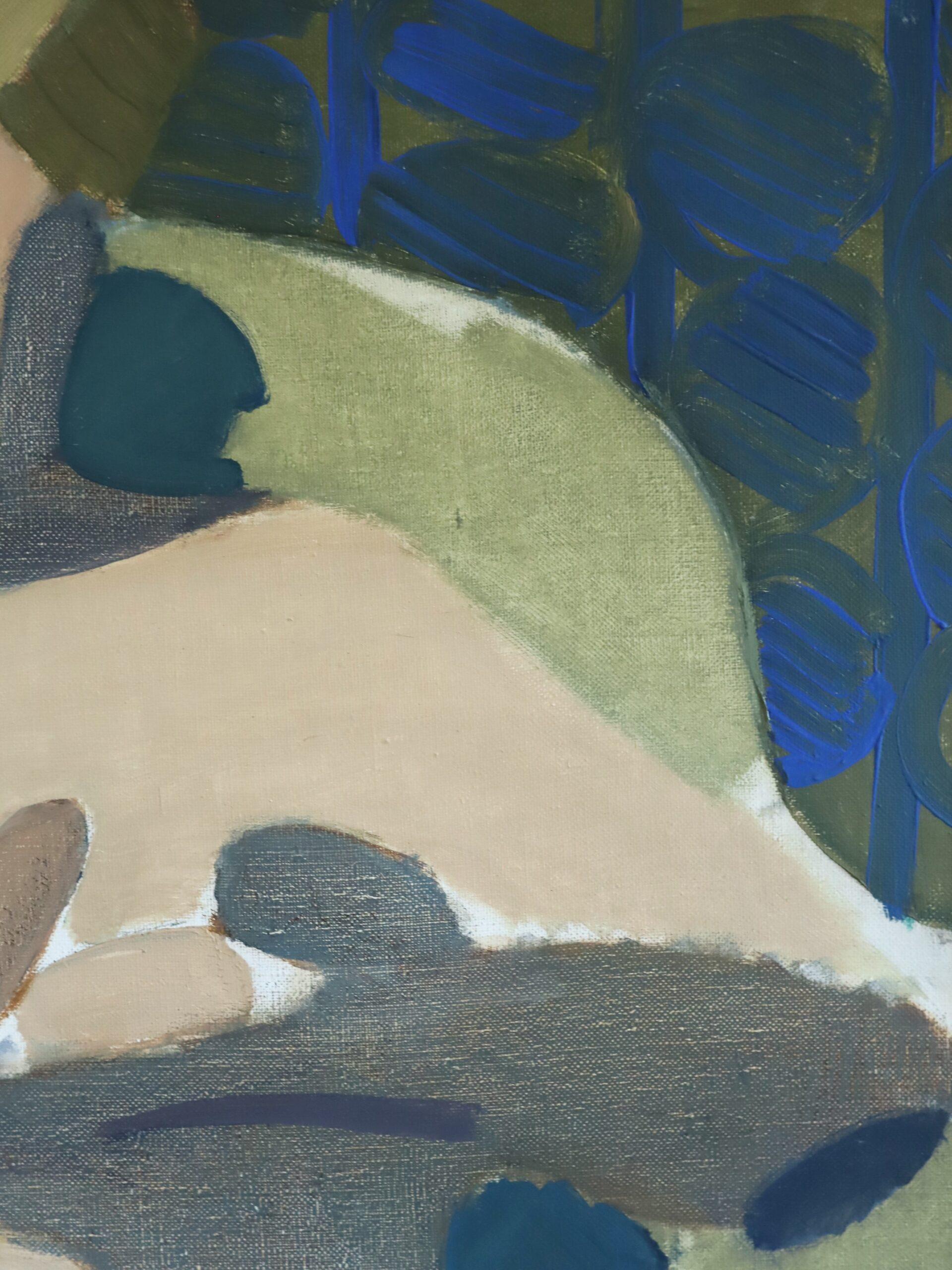 Pittura ad olio figurativa semi-astratta moderna del Mid Century - La musa che riposa 4