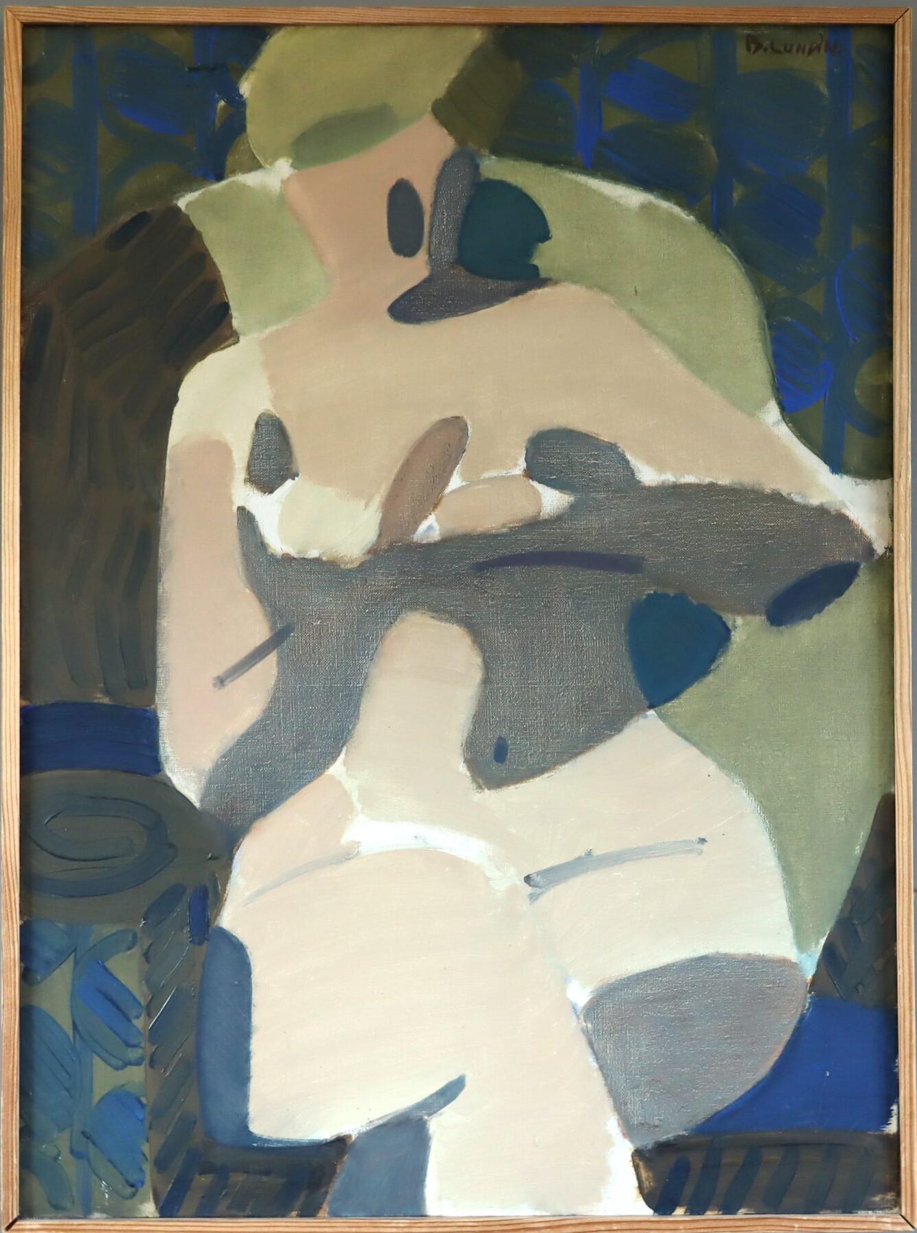 Mid Century Modern Semi-Abstract Figurative Oil Painting - The Resting Muse