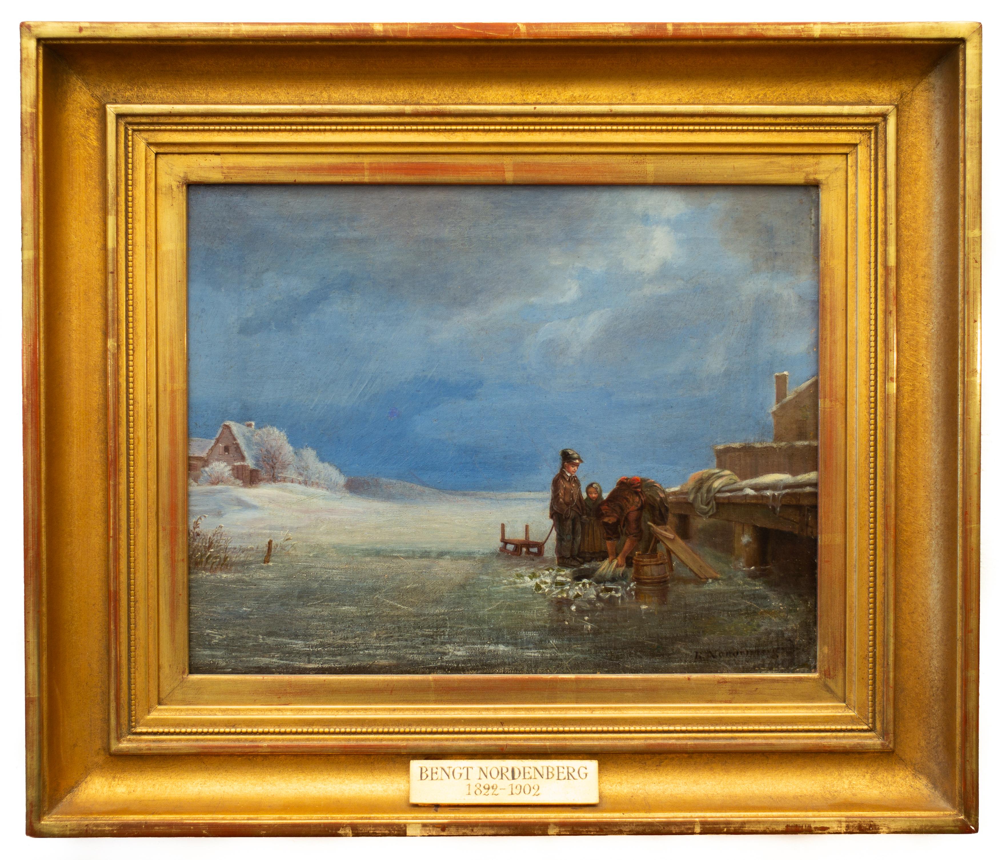 Escena invernal con figuras en el hielo por Bengt Nordenberg, Firmado, Envío gratuito 1