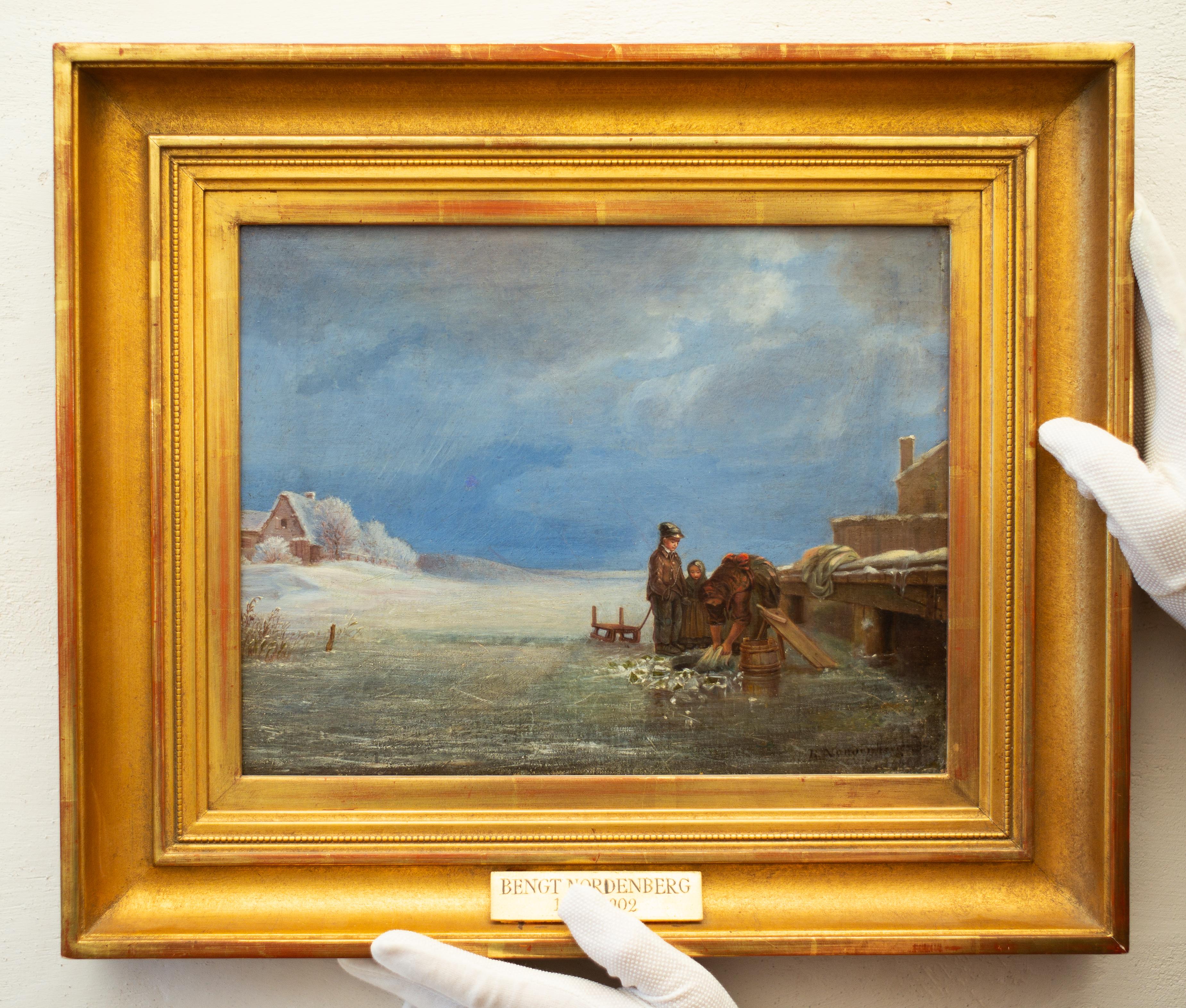 Escena invernal con figuras en el hielo por Bengt Nordenberg, Firmado, Envío gratuito 2