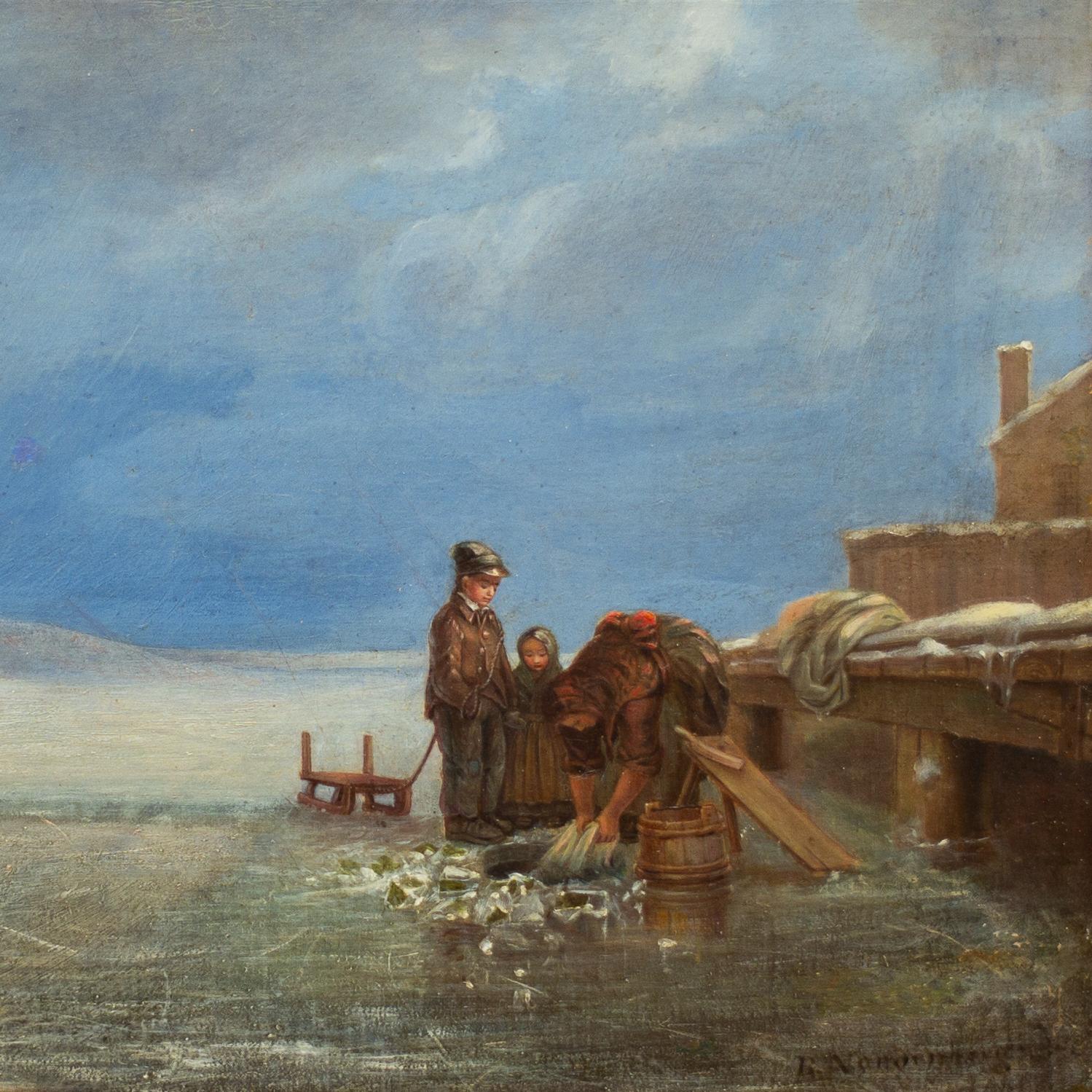 Escena invernal con figuras en el hielo por Bengt Nordenberg, Firmado, Envío gratuito 3