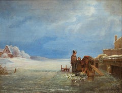 Antique Winter Scene With Figures on the Ice by Bengt Nordenberg, Signed, Free Shipping
